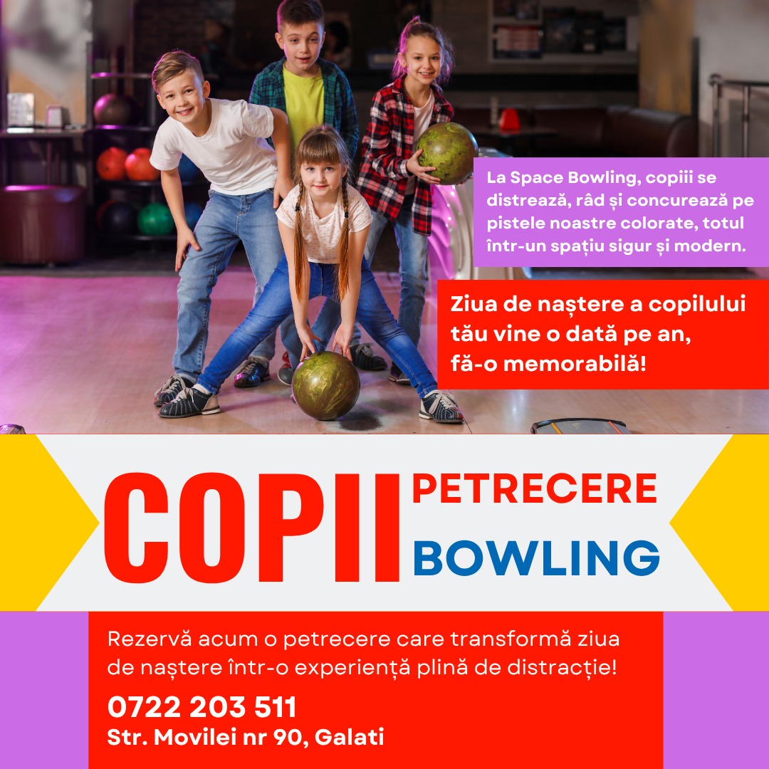 Space Bowling Facebook ad: Rezervă acum ziua lui specială
