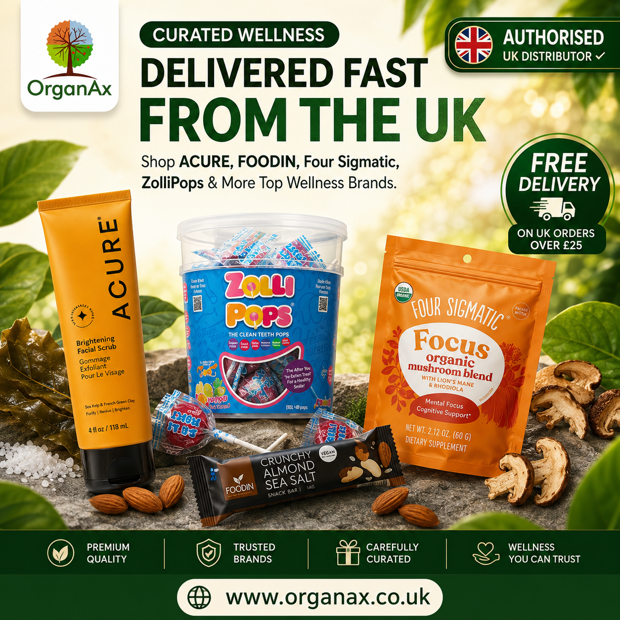Organax UK Facebook ad: Premium Organic Wellness Delivered Across The UK