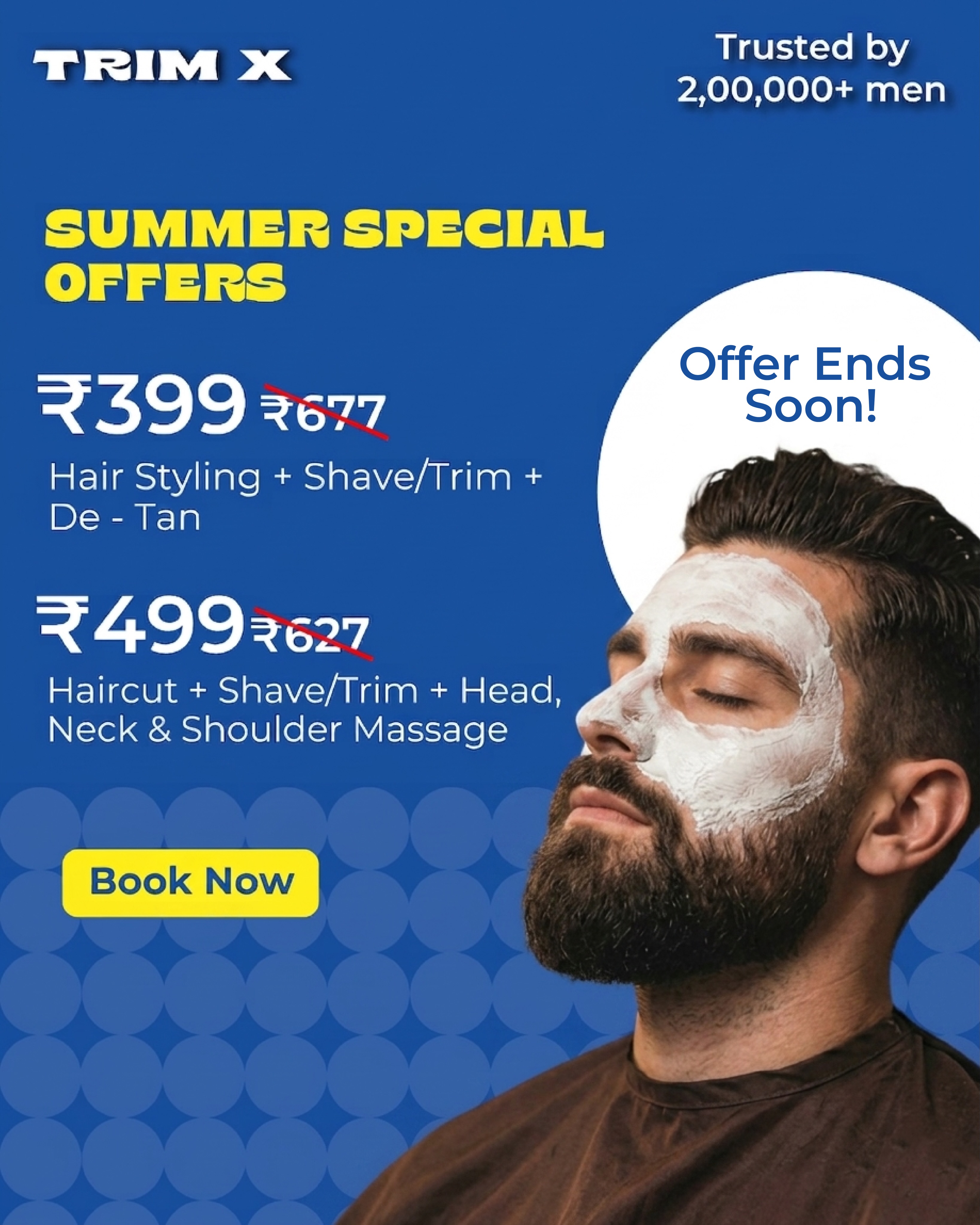 TrimX Men's Salon Facebook ad: Trusted by over 2,00,000+ men