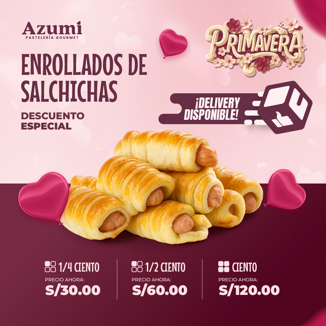 Pastelería Gourmet Azumi Facebook ad: Nuestros enrollados de salchicha combinan el sabor casero…