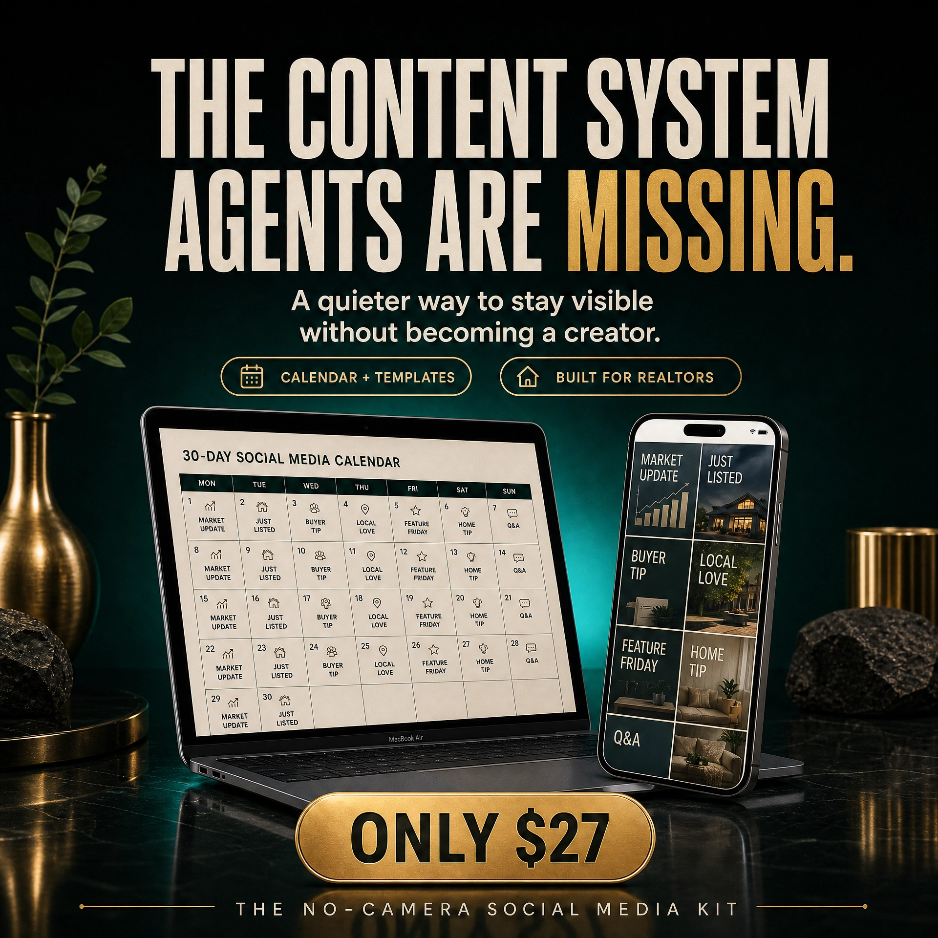 The Better Blueprint Facebook ad: The No-Camera Social Media Kit for Realtors, Only $27
