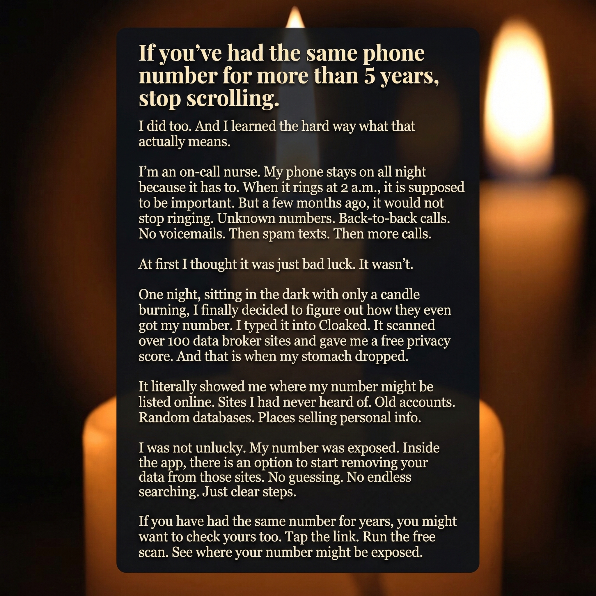 Cloaked Inc. Facebook ad: Stop Spam Calls with Cloaked