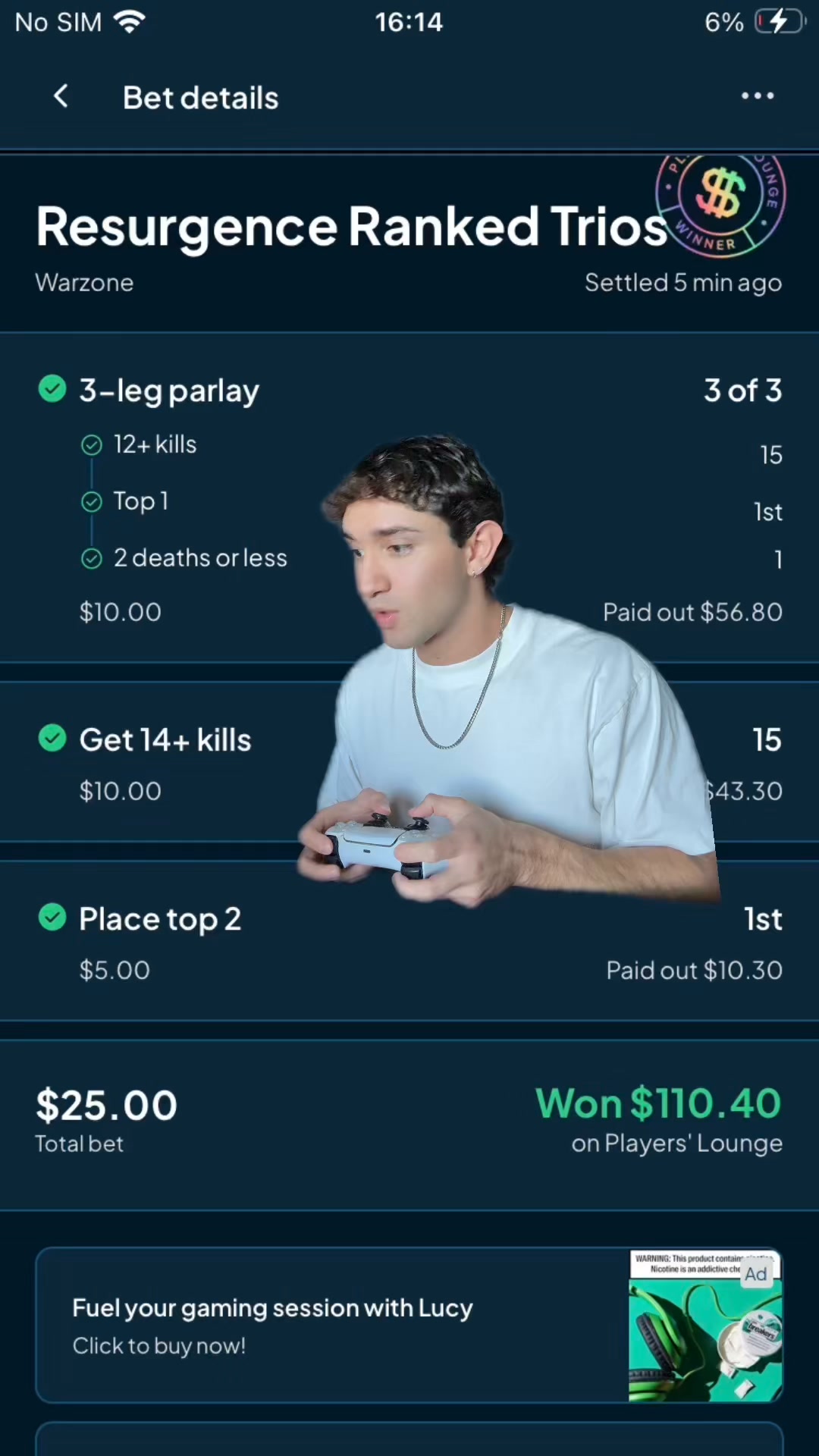 Players' Lounge Facebook ad: 100% Deposit Match