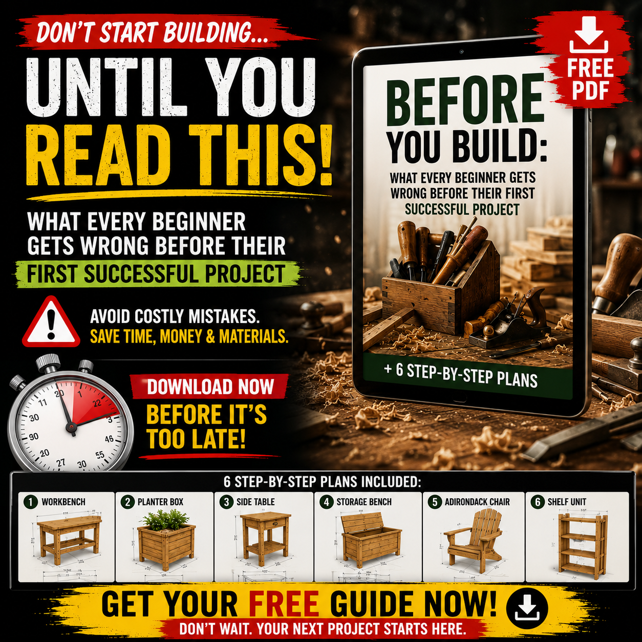 Working Wood Ideas Facebook ad: Download the free PDF and discover what I realized before…