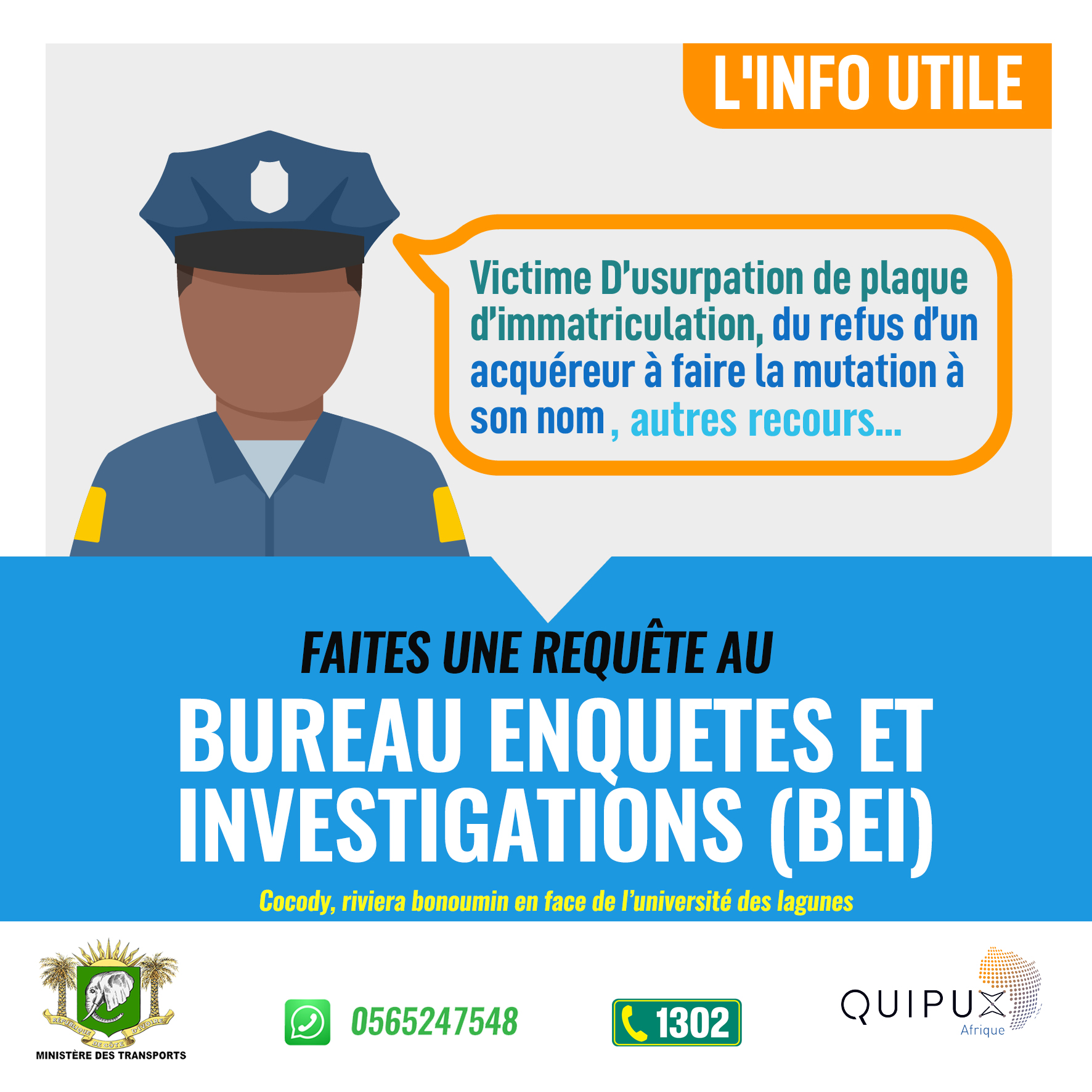 Quipux Afrique Facebook ad: Pour toutes réclamations, plaintes ou recours…