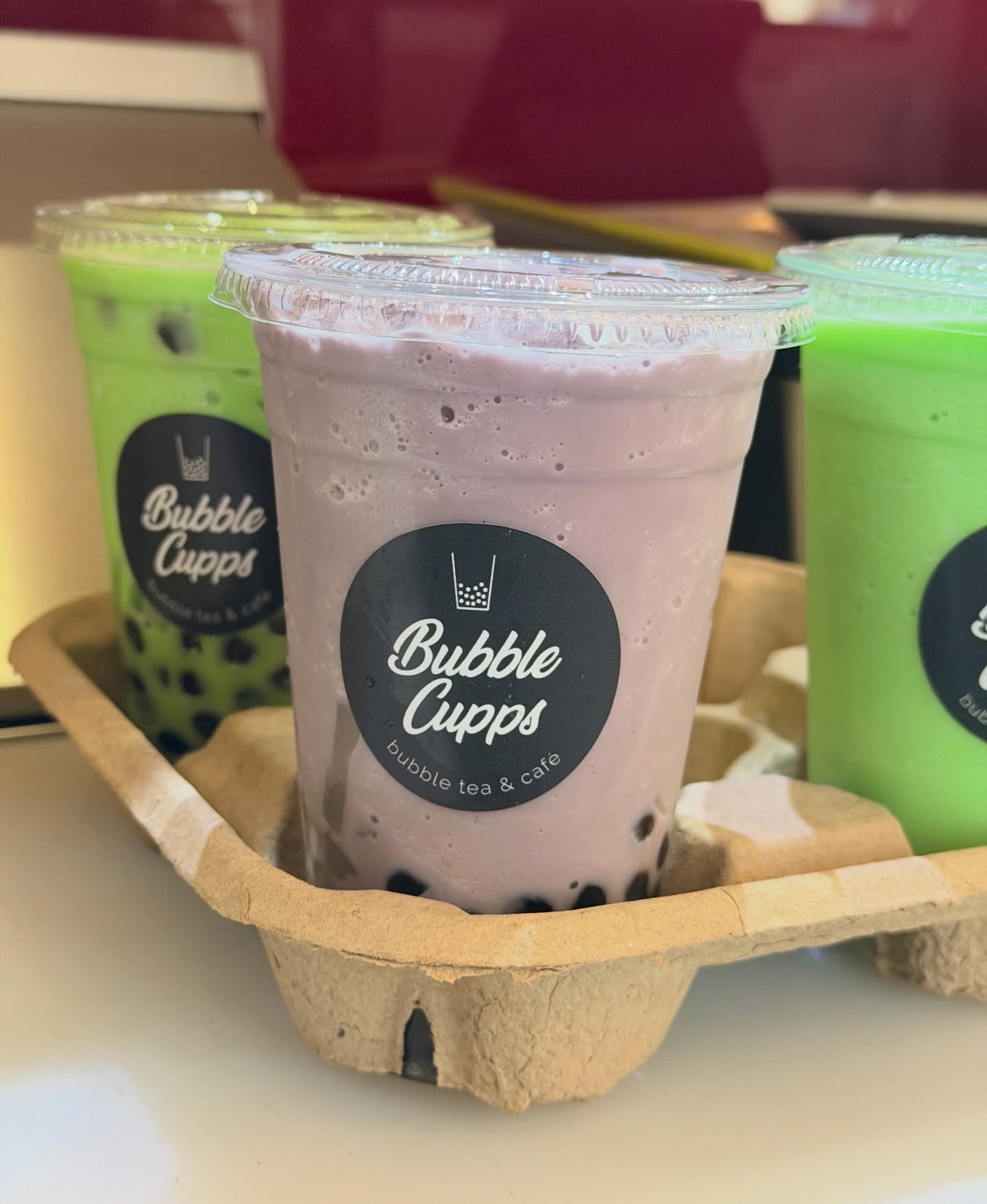Bubble Cupps Facebook ad: Taro Milk Tea blended w/ boba & jellies