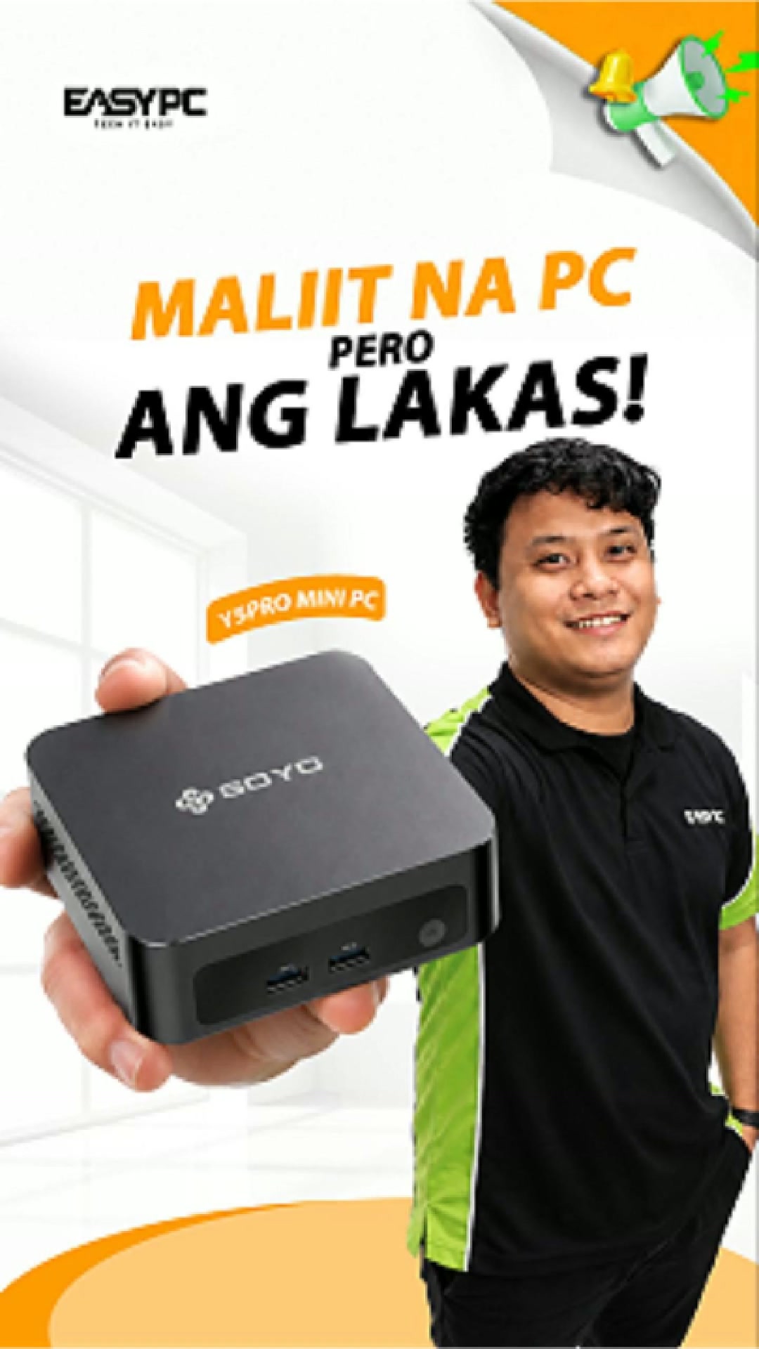 EASY PC Facebook ad: Maliit na Desk Space? Maliit na PC ang Sagot!