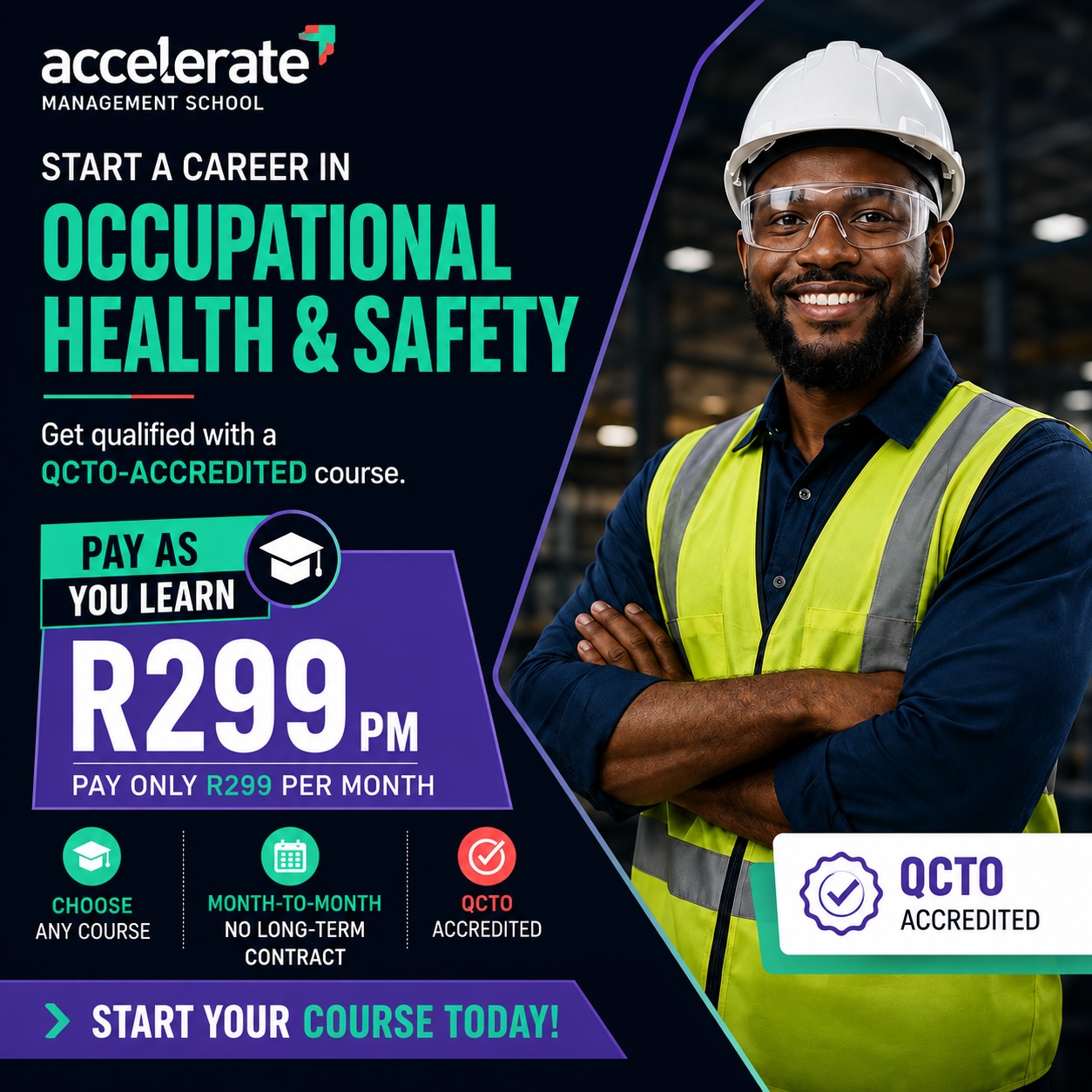 Accelerate Management School Facebook ad: Accredited Qualifications from R299/month