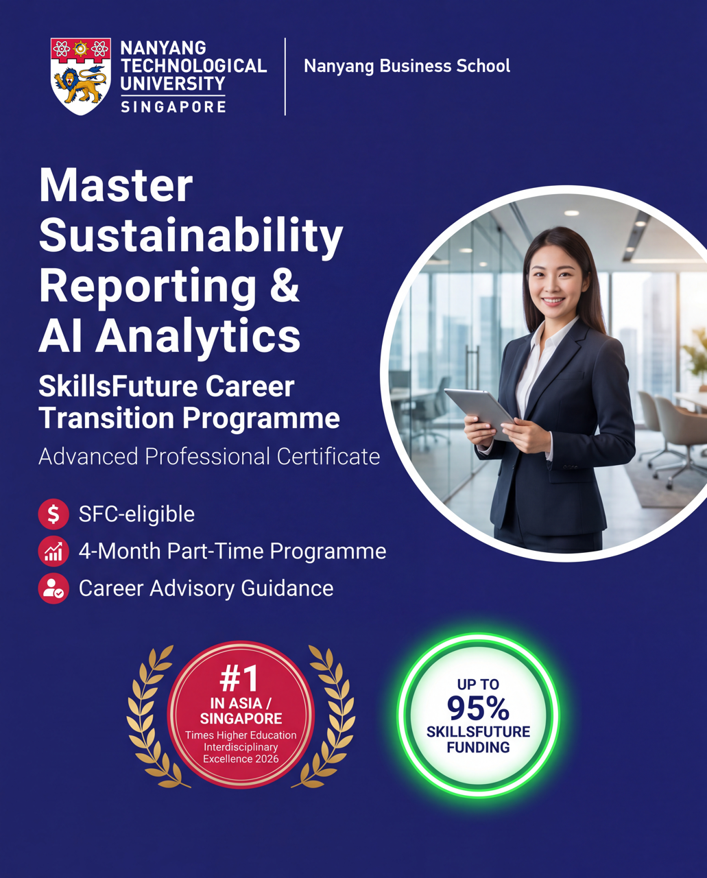 Nanyang Business School - Executive Education Facebook ad: SCTP Funded ESG & AI Analytics Cert