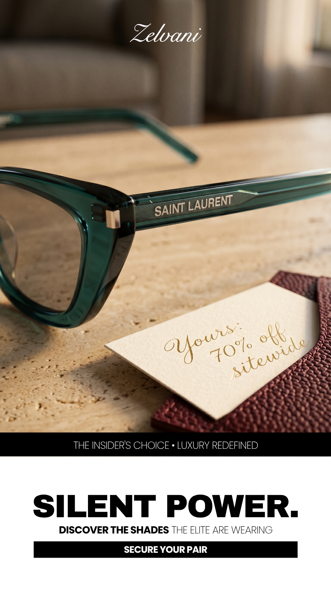 Zelvani Facebook ad: Designer Eyewear, Up To 70% Off