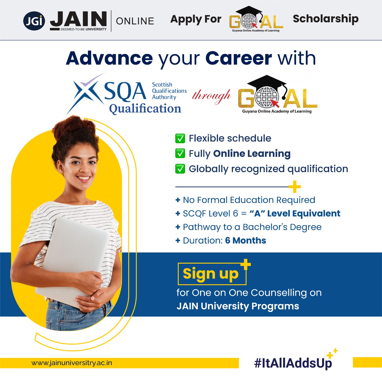 Jain University International Relations Facebook ad: Pathway to a Bachelor's Degree