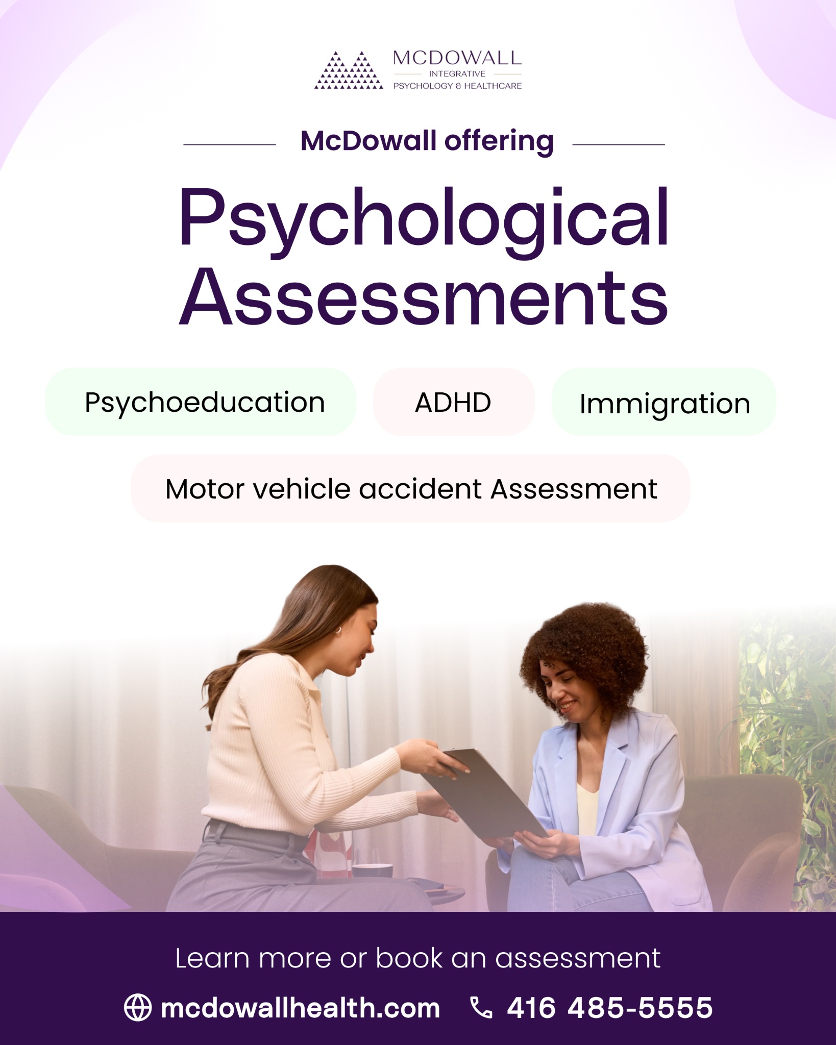 McDowall Integrative Psychology & Healthcare Facebook ad: Book a Professional Assessment Appointment