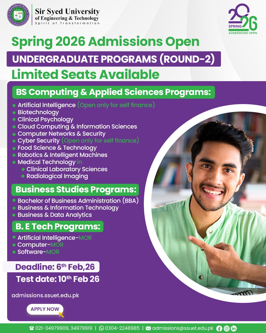 SSUET - Sir Syed University of Engineering & Technology Facebook ad: SSUET Round 2 Undergraduate Admissions Open for Spring 2026