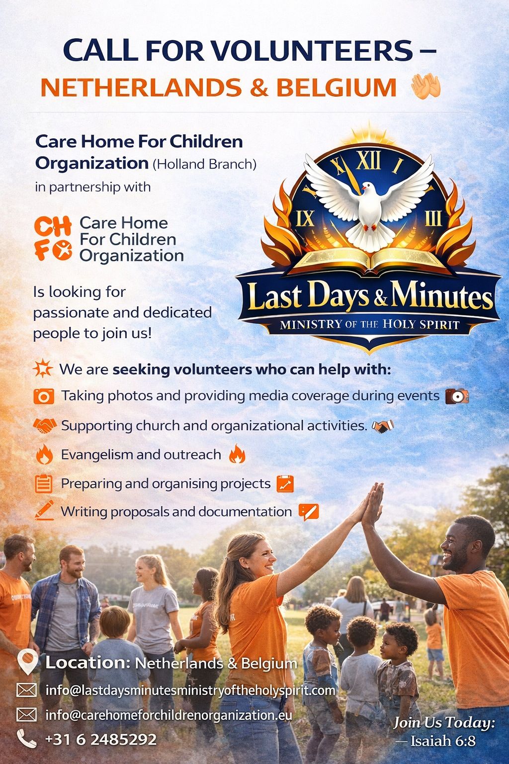 Last Days & Minutes Ministry of the Holy Spirit Facebook ad: CALL FOR VOLUNTEERS, NETHERLANDS & BELGIUM