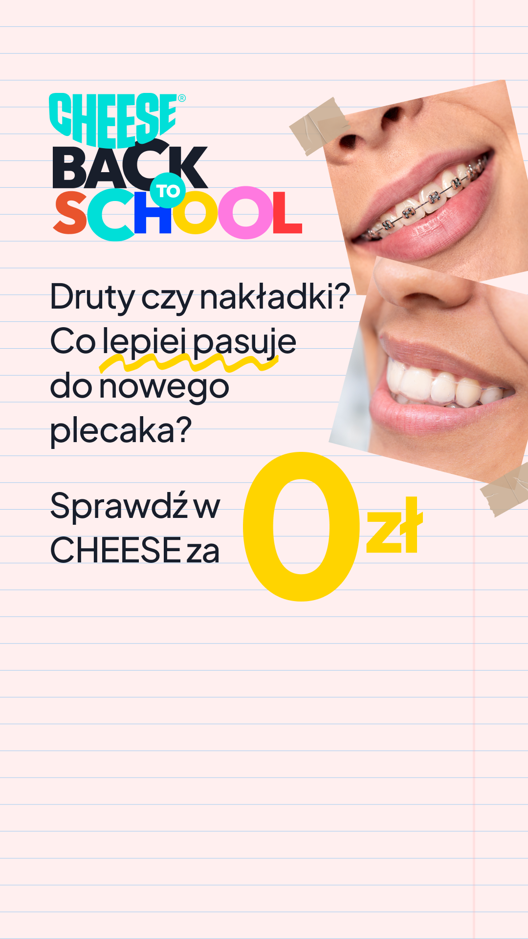 Cheese Ortodoncja Przyszłości Facebook ad: Nakładki ortodontyczne na zęby