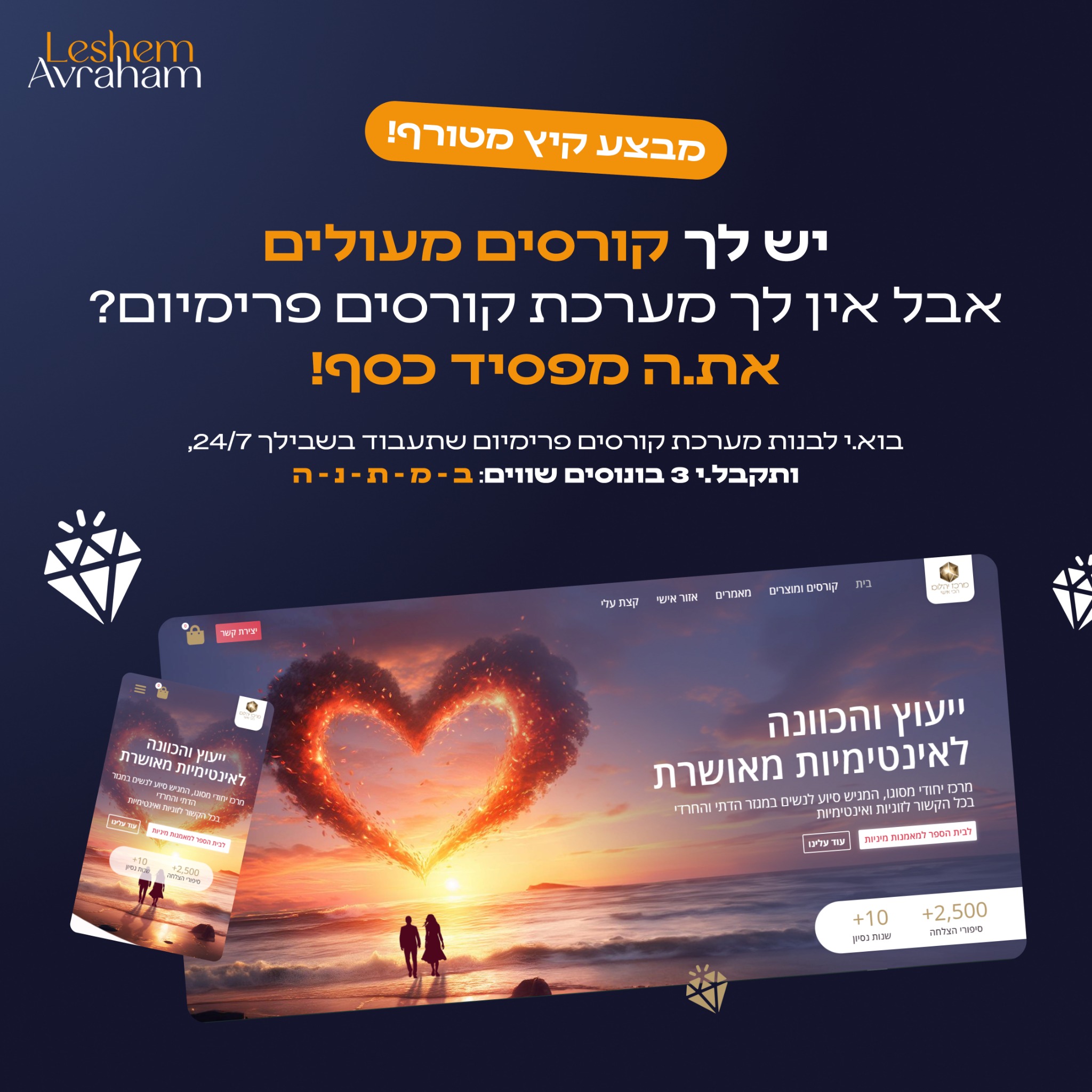 אברהם לשם. מיתוג ובניית אתרים Facebook ad: מערכת קורסים פרימיום שעובדת בשבילך 24/7