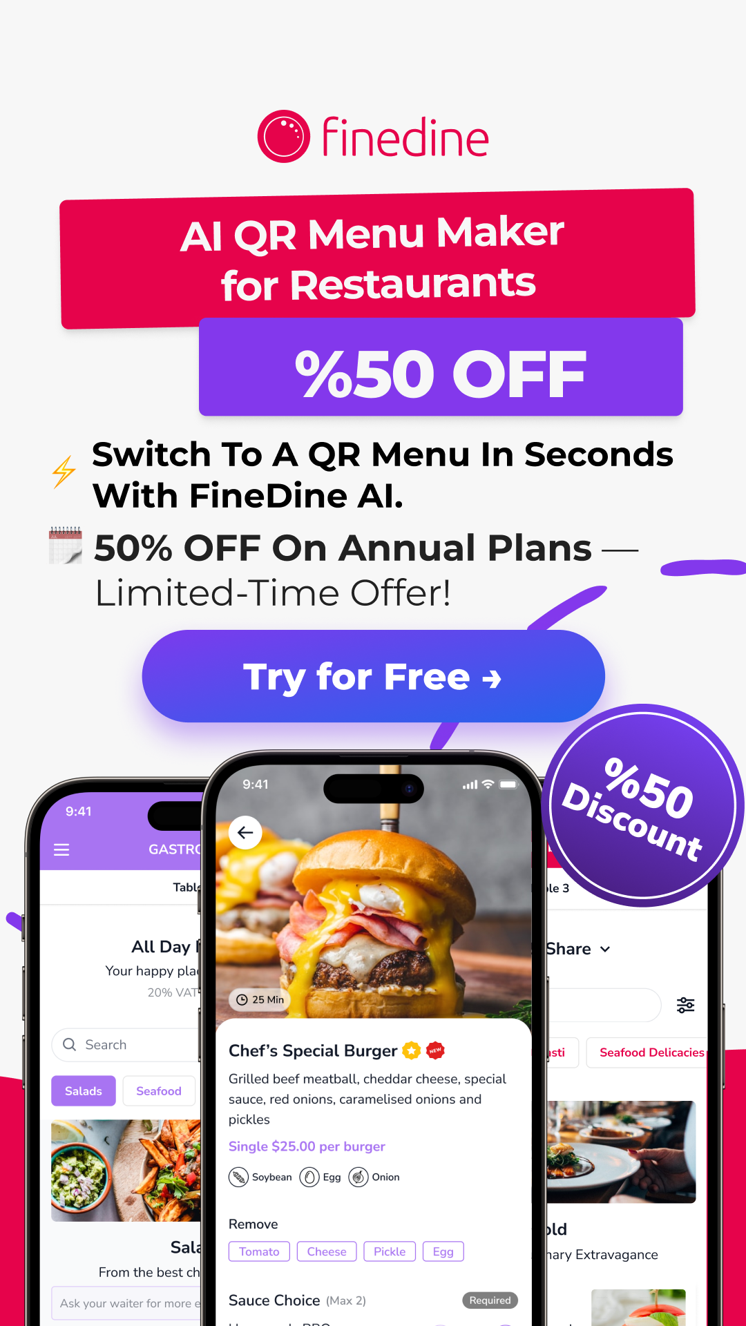 Finedine Menu for Restaurants Facebook ad: Build a QR menu with FineDine AI.