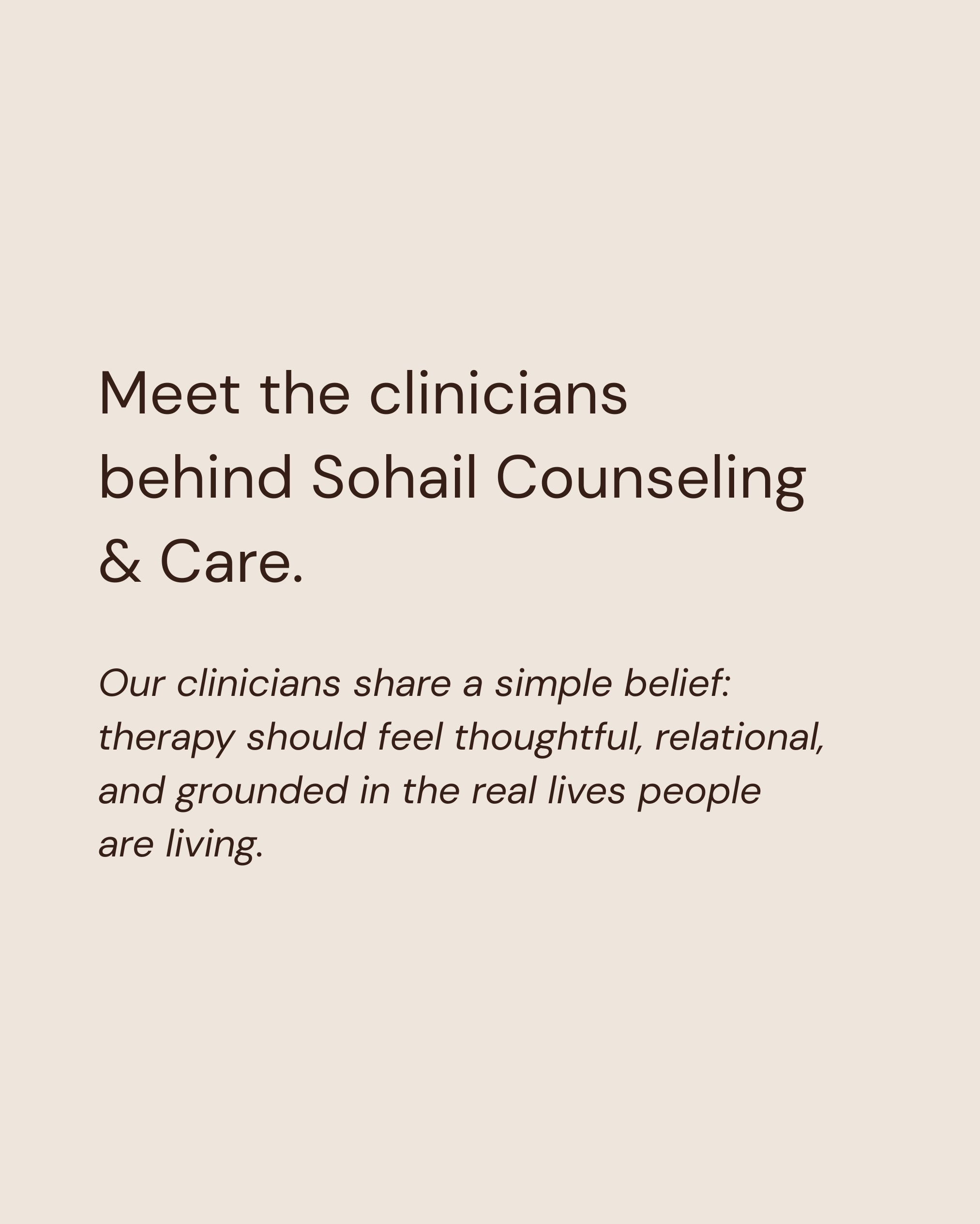 Sohail Counseling & Care Facebook ad: We're really intentional about the therapists you see…