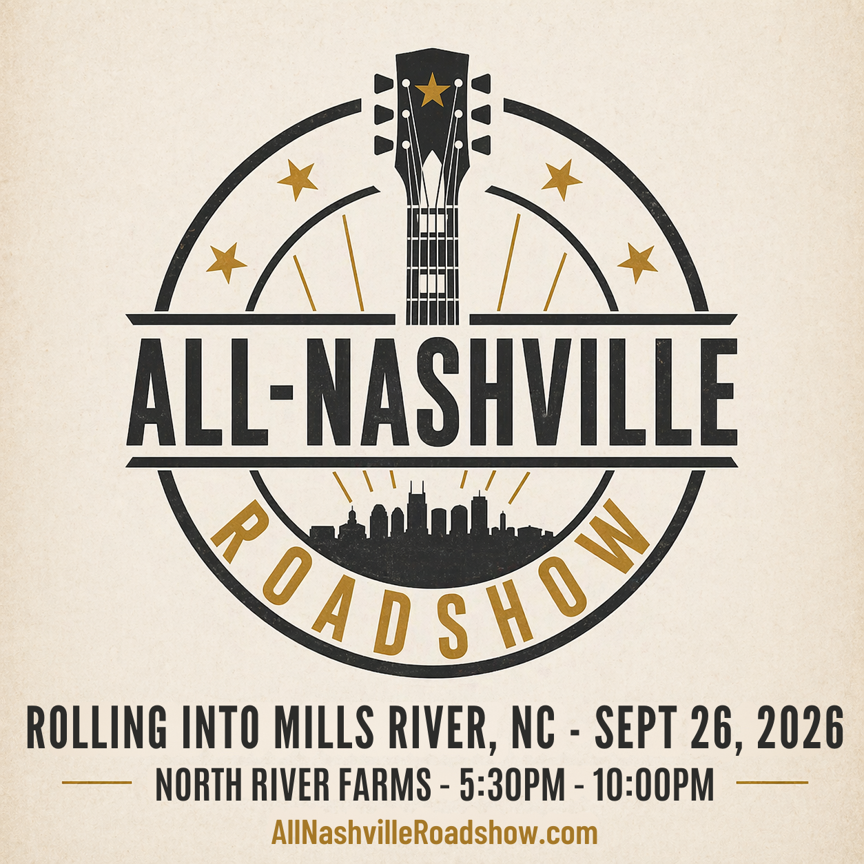 All Nashville Roadshow Facebook ad: Rolling into Mills River, NC - Sept 26!