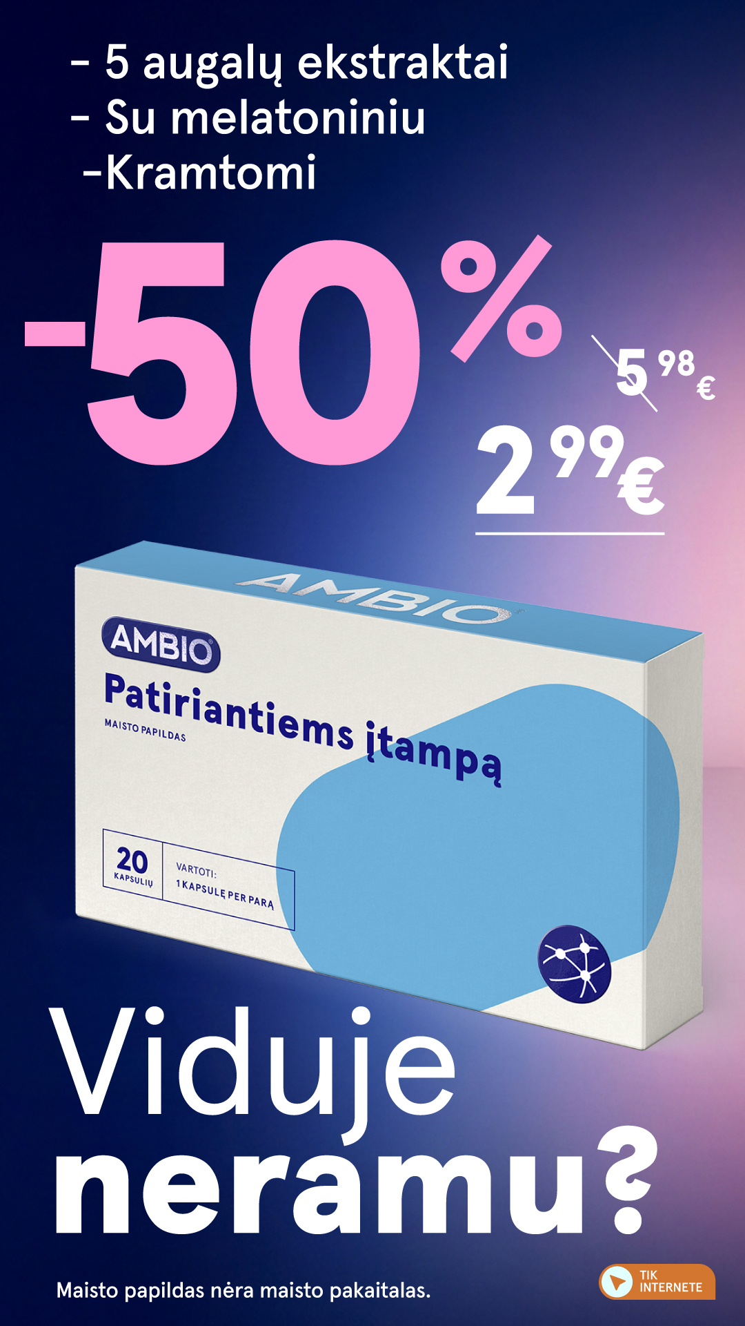 Gintarinė Vaistinė Facebook ad: 300 mg valerijono ir 1 mg melatonino