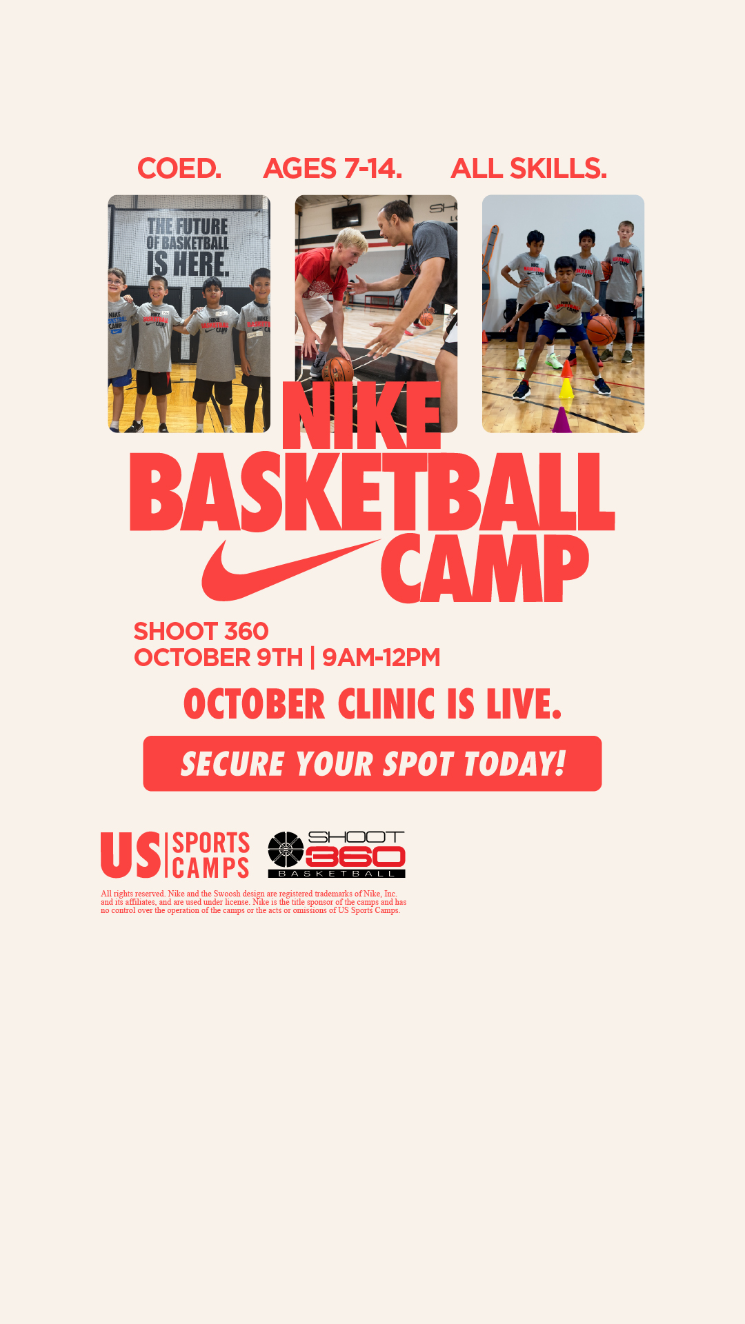 Shoot 360 Facebook ad: Register for Nike Camps Now