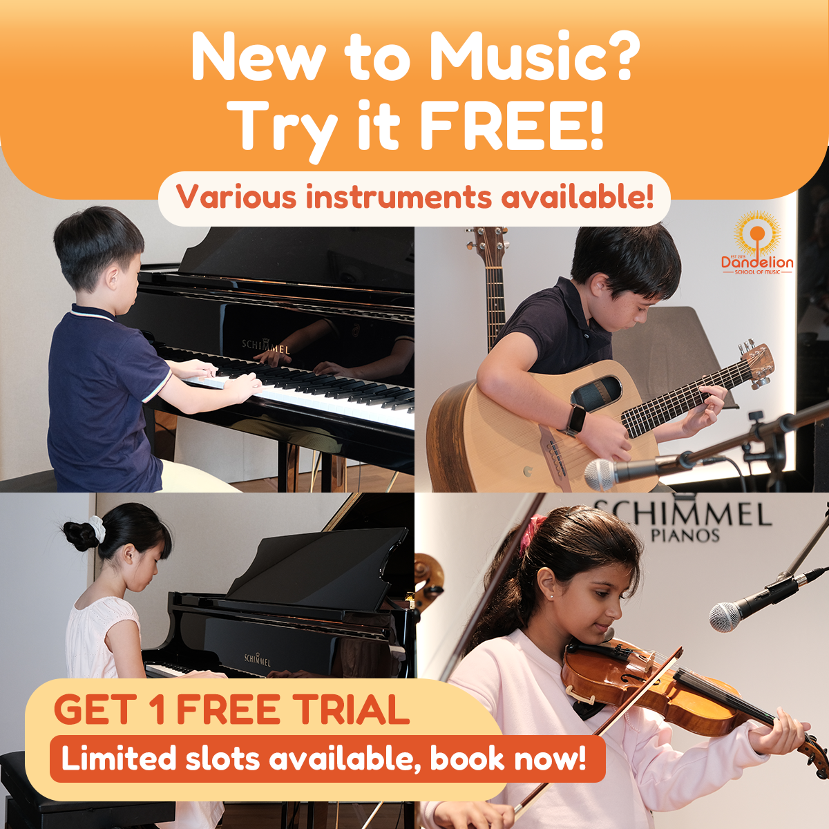 Dandelion School of Music Facebook ad: ๐๐ฎ๐ข๐๐ญ ๐๐ก๐ข๐ฅ๐? ๐๐ก๐ฒ ๐๐ก๐ข๐ฅ๐?