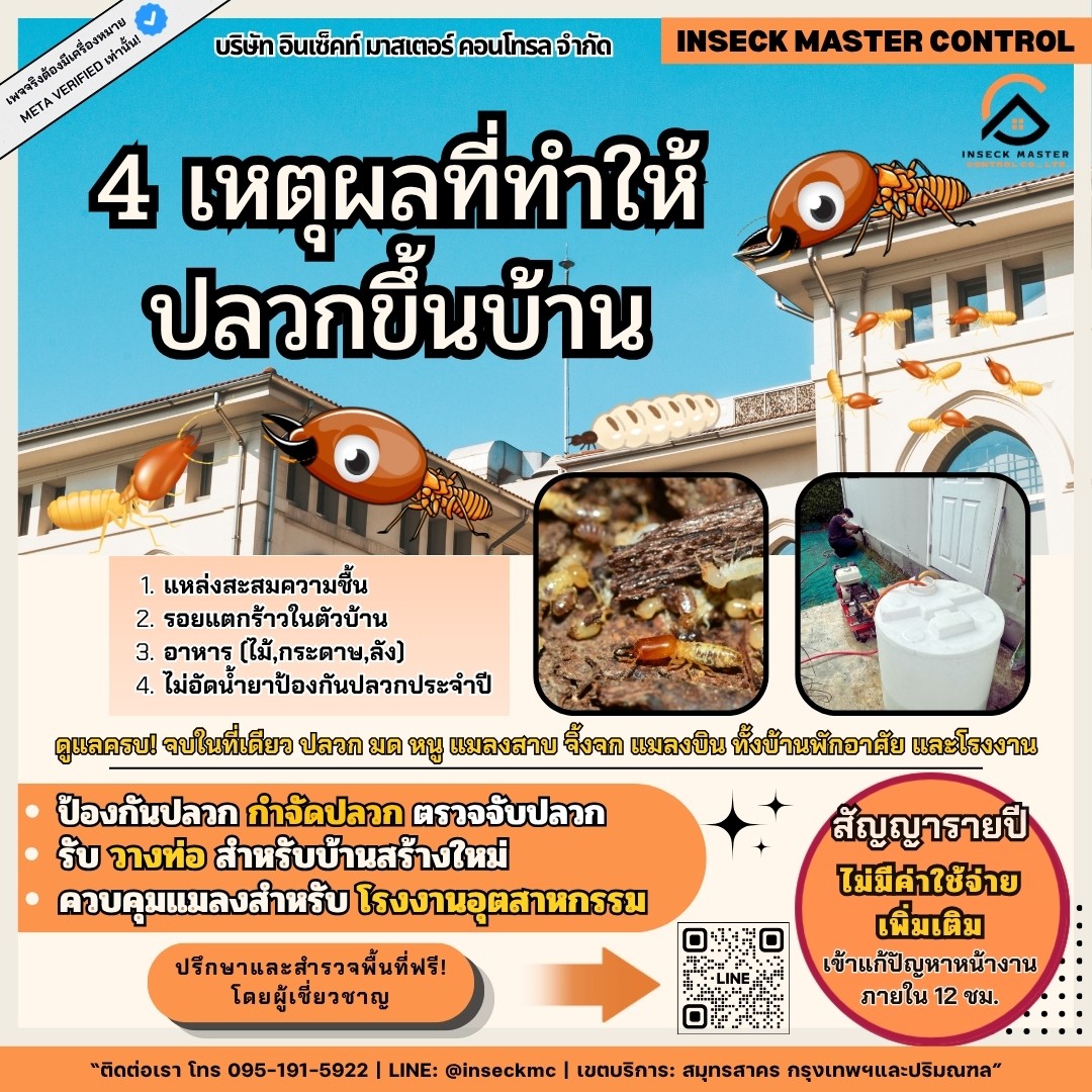 กำจัดปลวก แมลง และสัตว์รบกวน Inseck Master Control Facebook ad: ปลวกไม่ได้ขึ้นบ้านเพราะบังเอิญ แต่ส่วนใหญ่เกิดจาก 4…