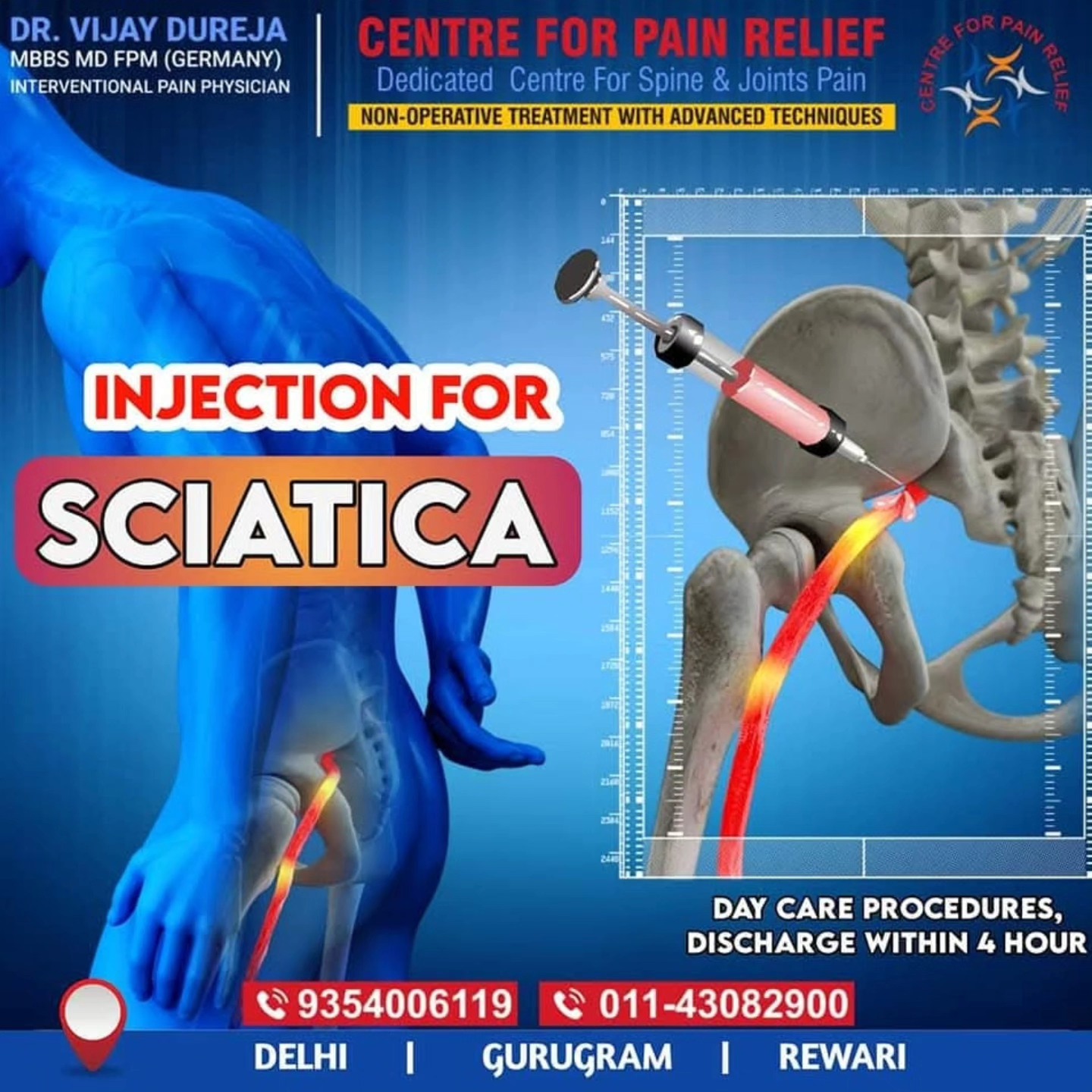 Centre For Pain Relief Facebook ad: सर्जरी के बिना इलाज - सियाटिका, सर्वाइकल, घुटने…