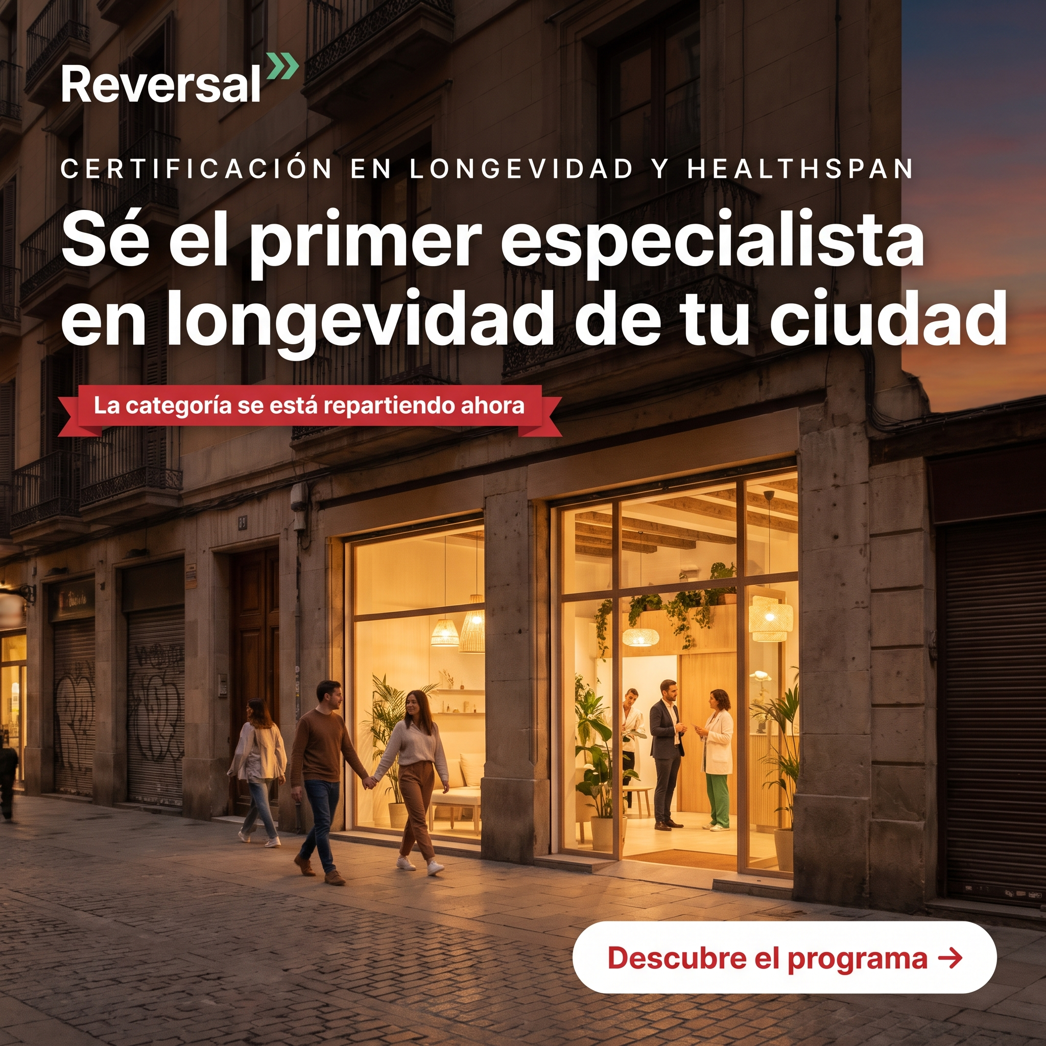 Reversal Institute Facebook ad: Sé el primer especialista en longevidad de tu ciudad
