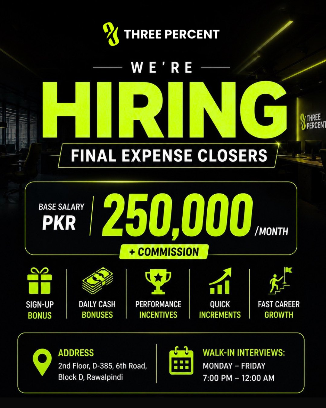 Threepercent. Facebook ad: We are looking for Final Expense Closers who…