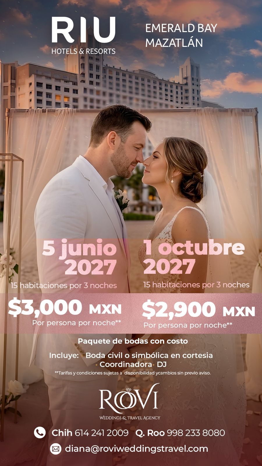Rovi Weddings and Travel Agency Facebook ad: ¡Escríbenos ahora para descubrir todos los detalles y…