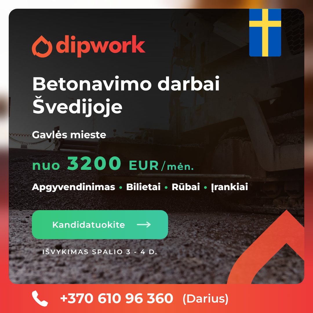 Dipwork Lietuva Facebook ad: Atlyginimas nuo 3200 EUR/mėn.