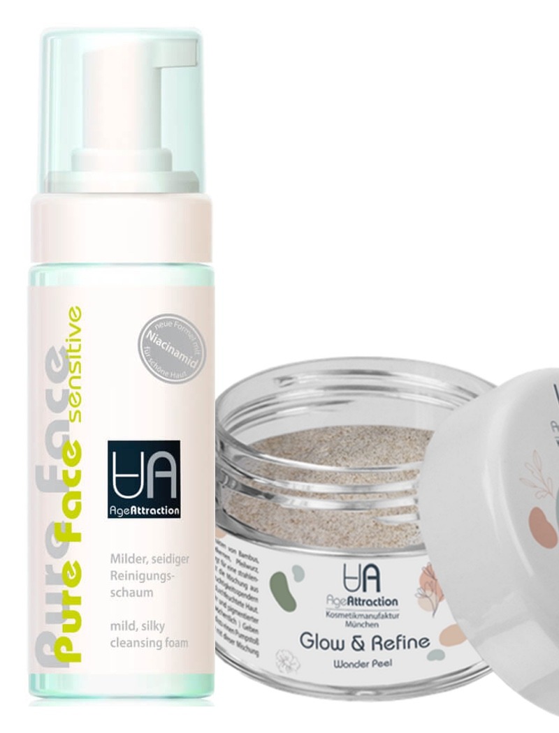 Age Attraction Kosmetikmanufaktur München Facebook ad: Glass Skin Look - Sanfte Exfoliation