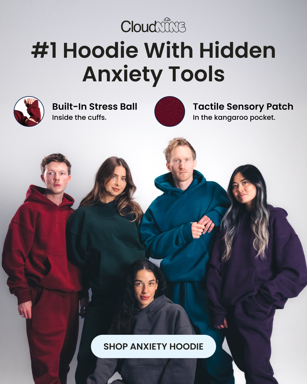 Cloud Nine Facebook ad: Squeeze & Fidget Away Anxiety