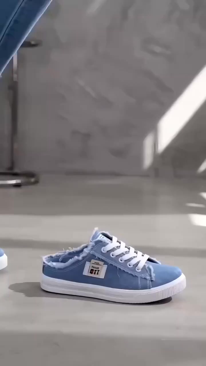 Linacky Facebook ad: Women's Denim Mules, Sneaker Style, Frayed Edges, Flat…