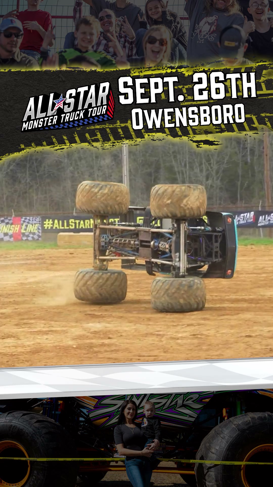 All Star Monster Truck Tour Facebook ad: MONSTER FAMILY FUN WITHOUT THE MONSTER PRICE!