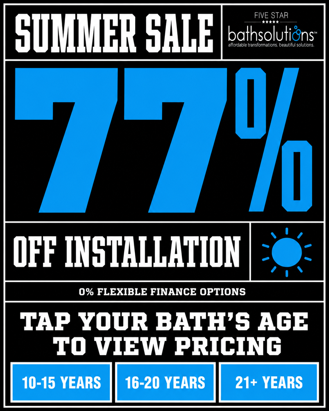 Five Star Bath Solutions Facebook ad: 77% Off Installation
