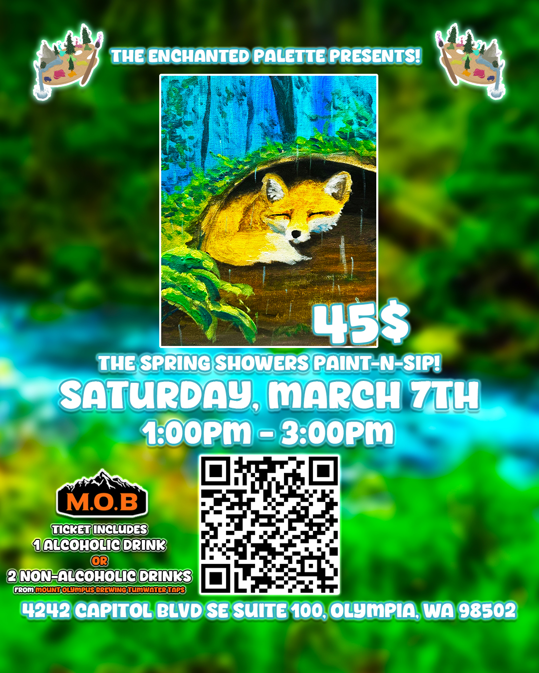 The Enchanted Palette Facebook ad: Spring Shower Paint-N-Sip