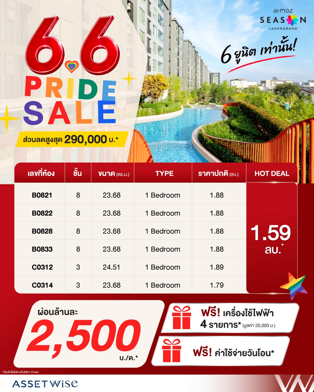 Atmoz Season Ladkrabang Facebook ad: 𝟲.𝟲 𝙋𝙍𝙄𝘿𝙀 𝙎𝘼𝙇𝙀 6 ยูนิตเท่านั้น!