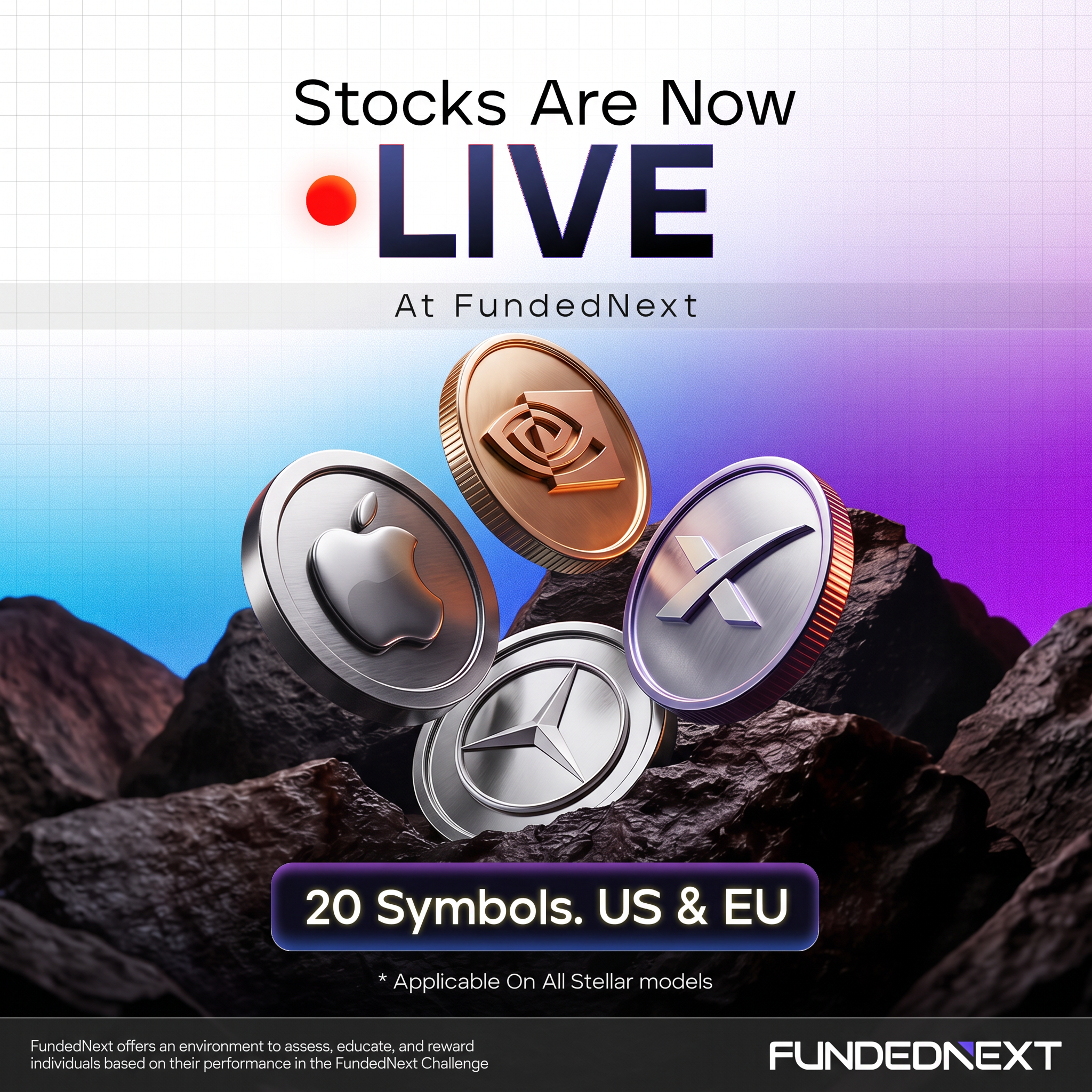 FundedNext Global Facebook ad: 20 symbols now live.