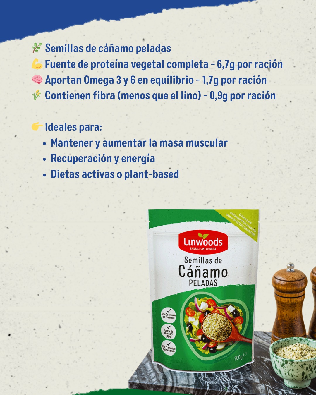 Linwoods España Facebook ad: Semillas pequeñas, beneficios distintos