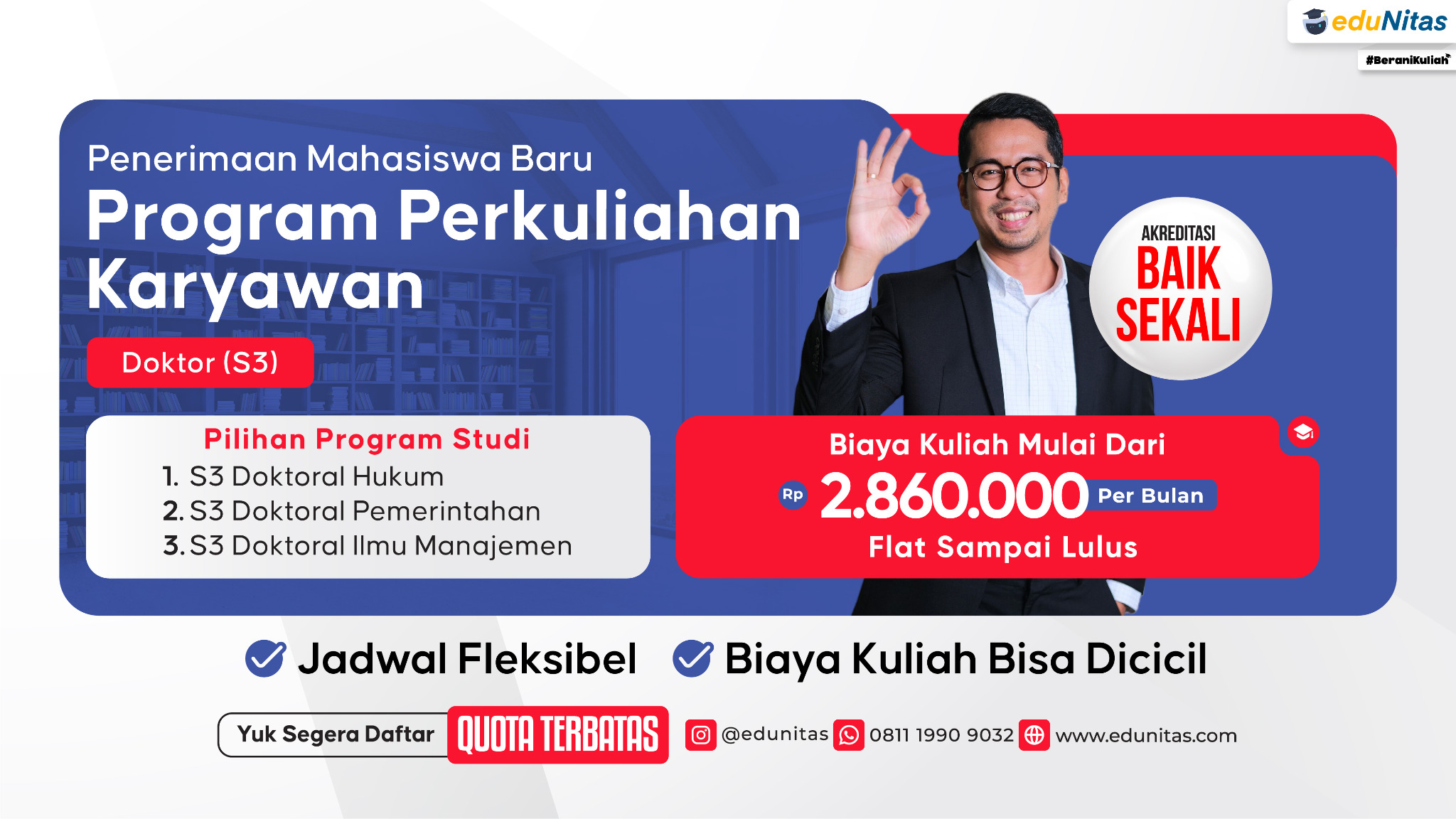 EduNitas.com Facebook ad: Kuliah S3 Biaya FLAT Rp2,86 Juta Sampai Lulus!