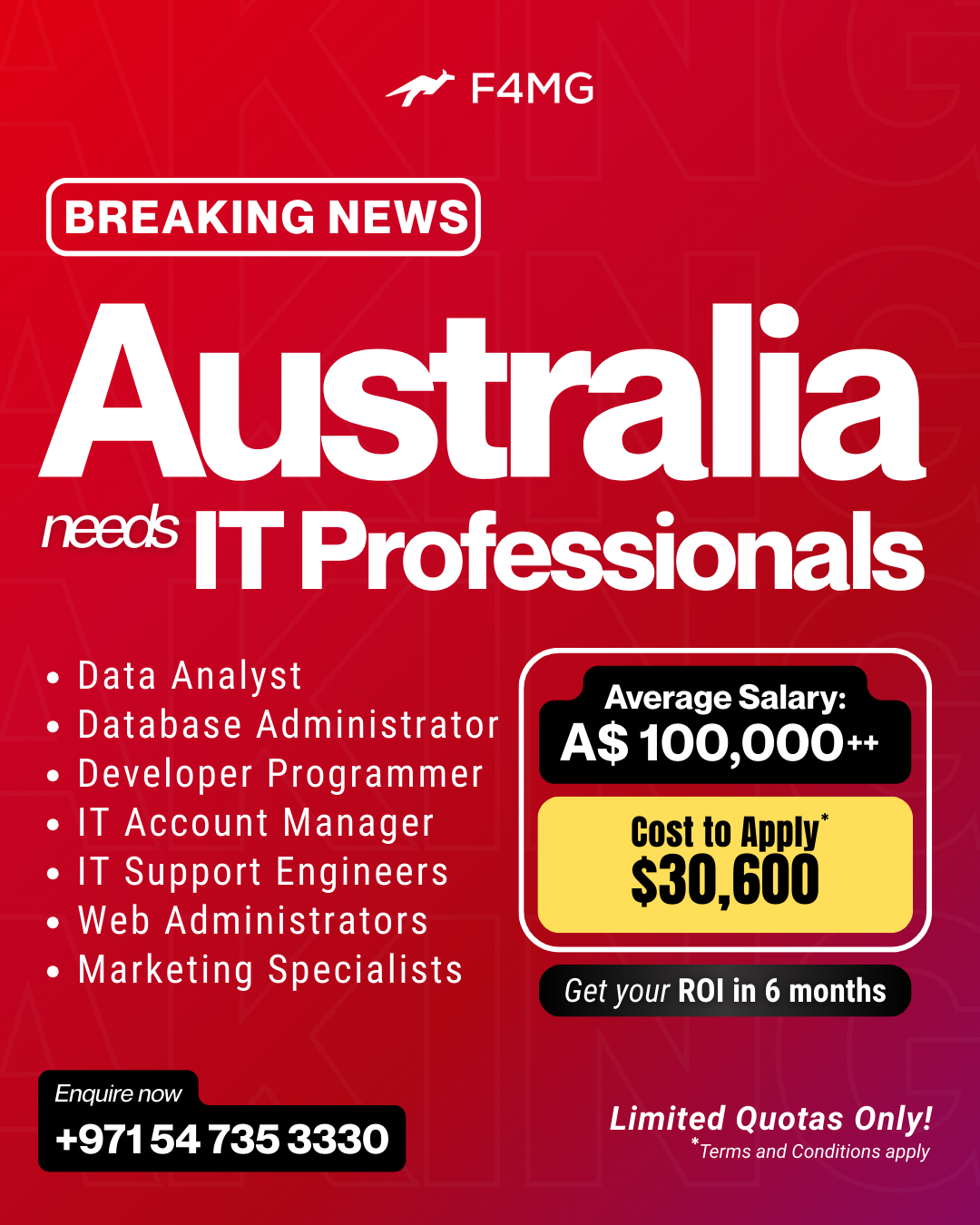 F4MG Facebook ad: Australia Looking for IT Professionals