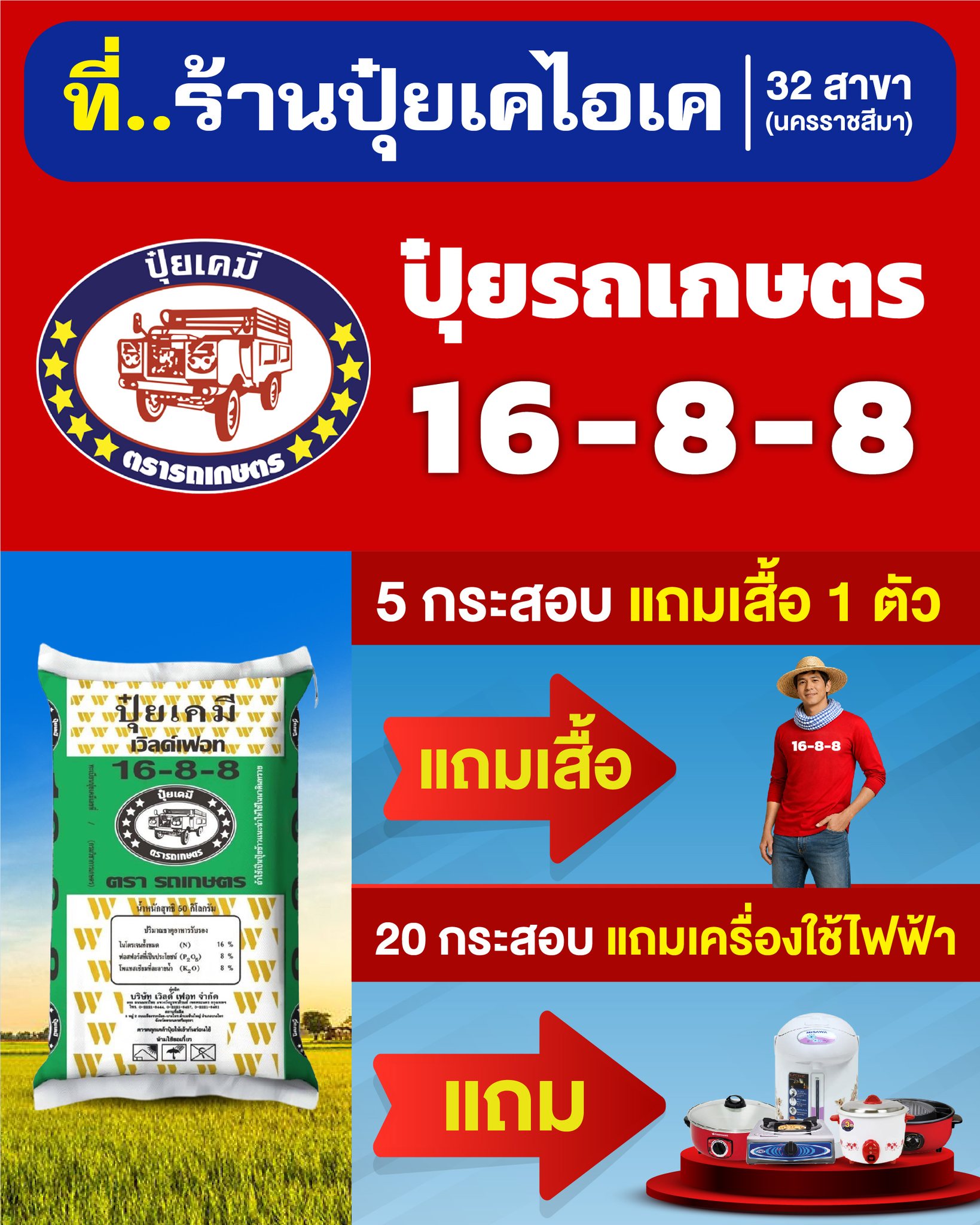 ร้านปุ๋ยเคไอเค-อาหารสัตว์ / 32 สาขา นครราชสีมา Facebook ad: ปุ๋ยตรารถเกษตร