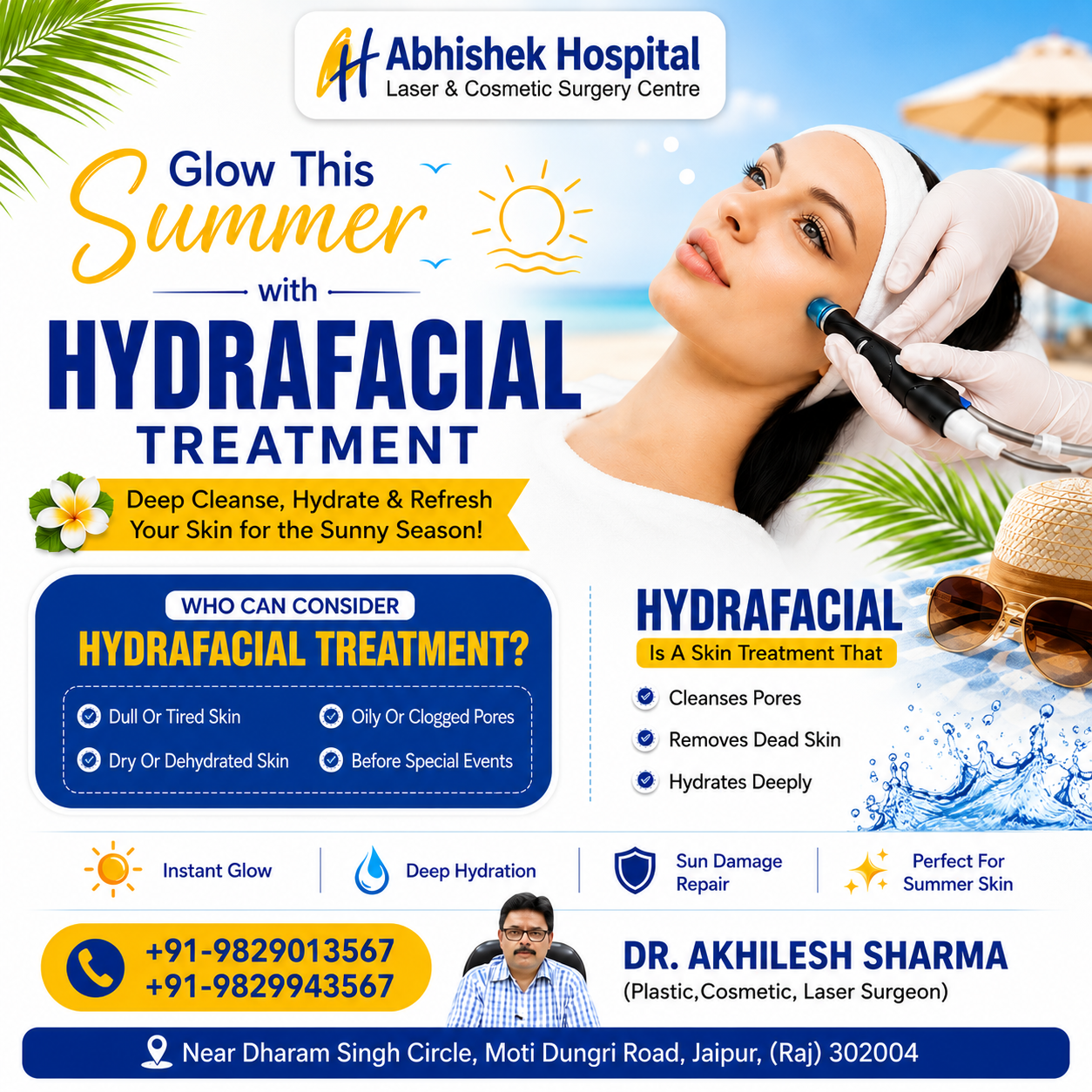 Abhishek Hospital Laser & Cosmetic Surgery Centre Facebook ad: Advanced HydraFacial Treatment for Summer Skin