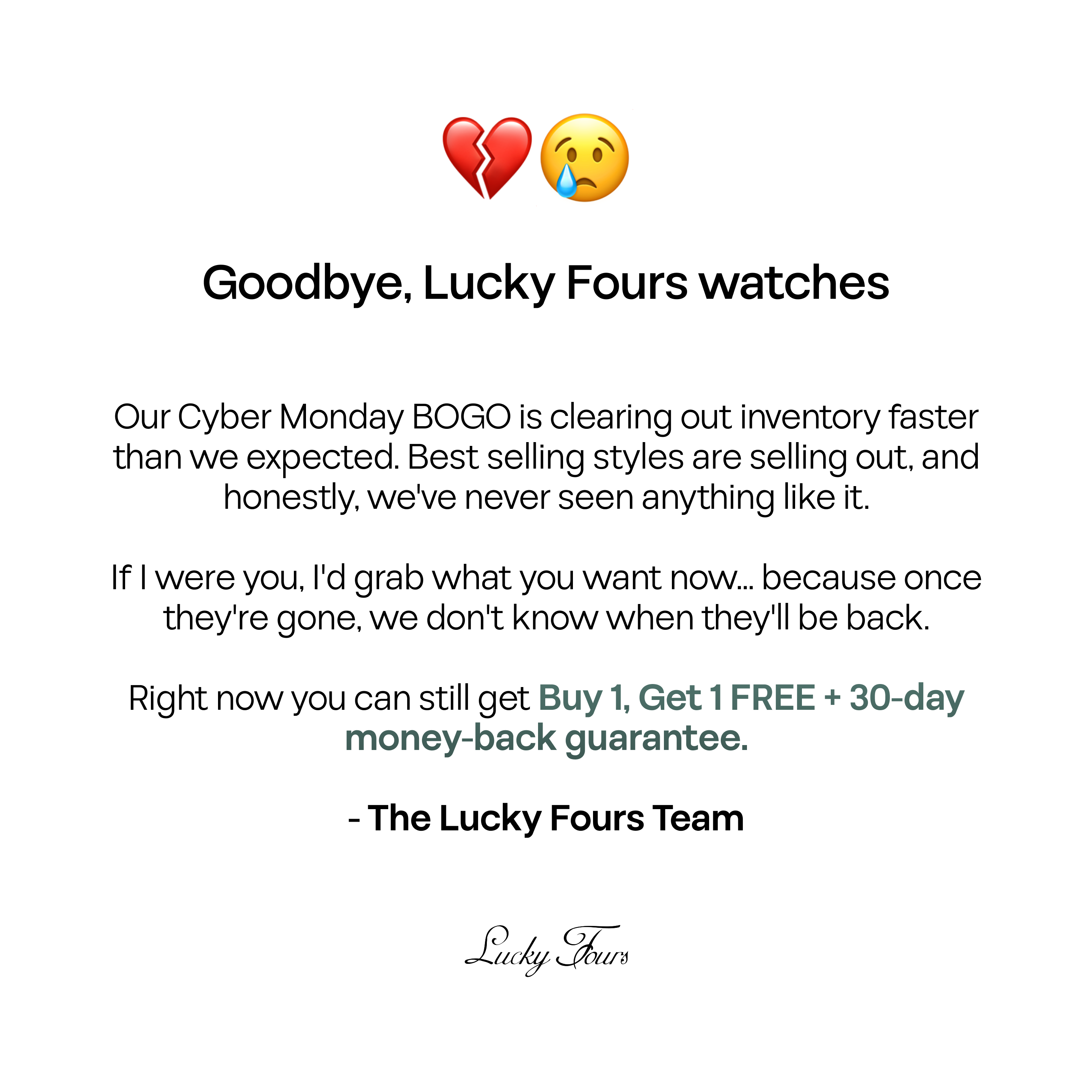 Lucky Fours Facebook ad: Cyber Monday Starts Now