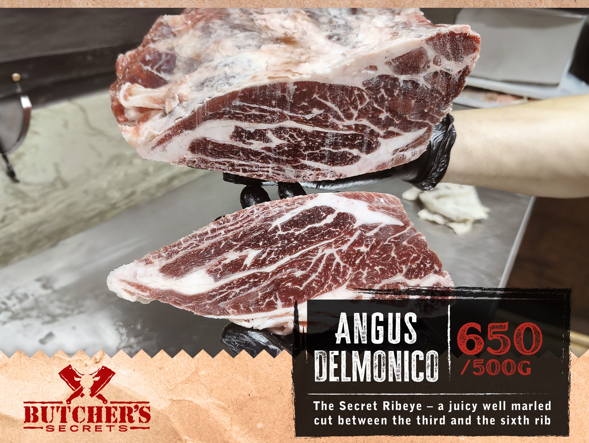 Butcher's Secrets Facebook ad: Well marbled USDA Angus Items you wouldn't find…
