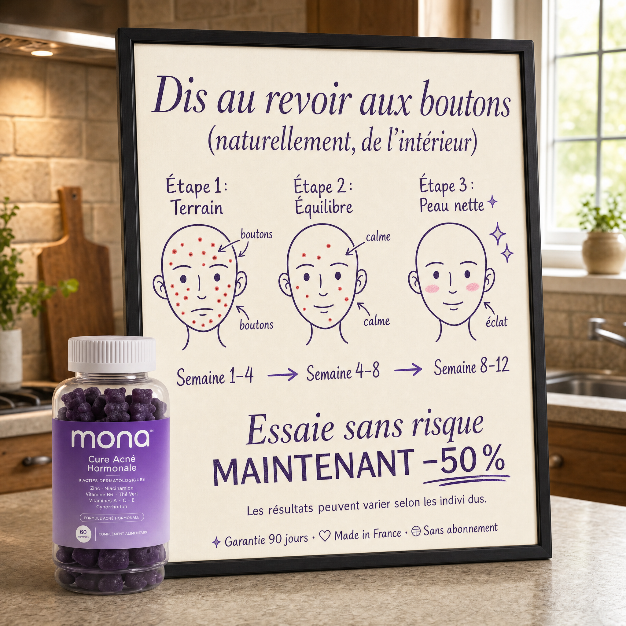 Mona Ritual Facebook ad: L'acné hormonale a sa cure.