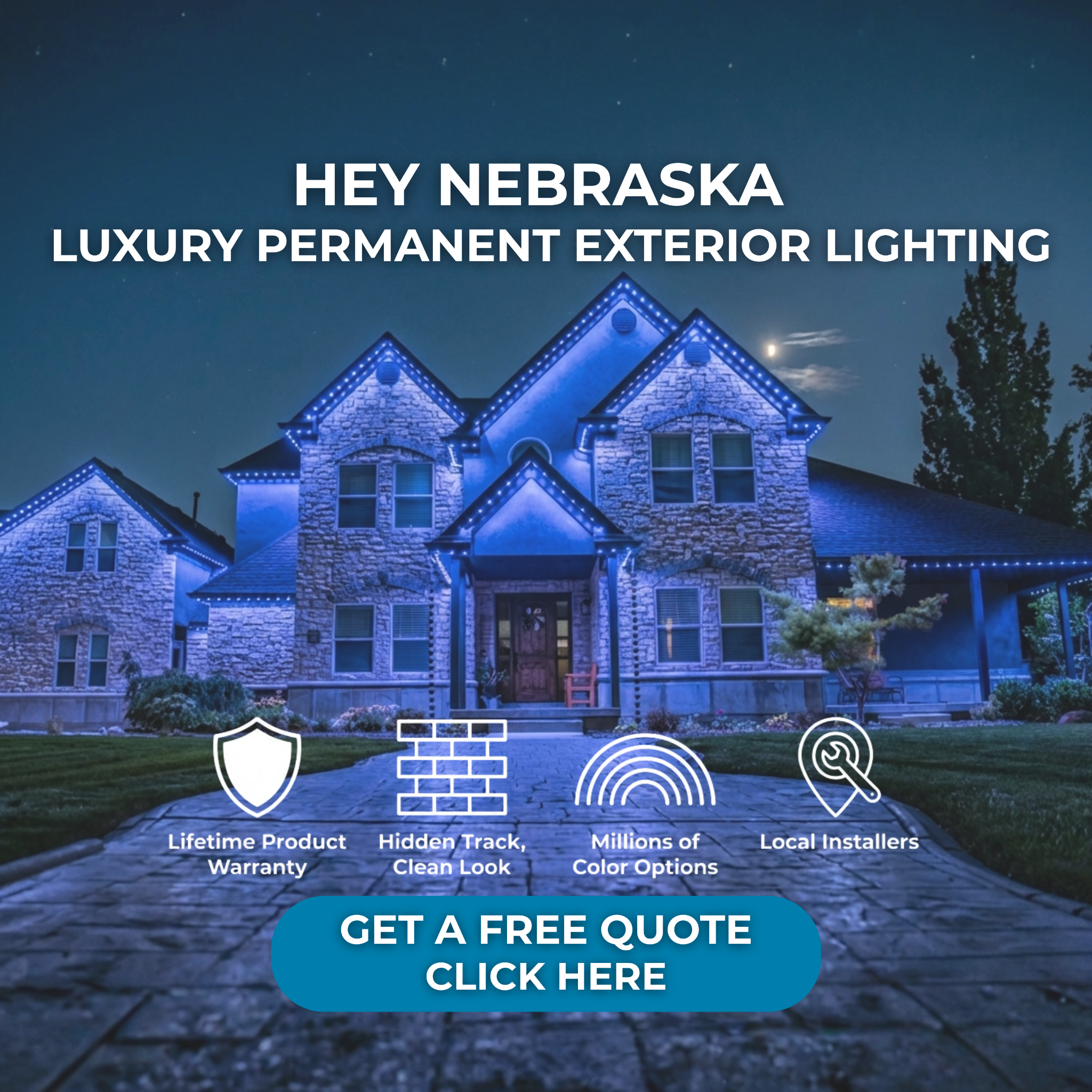 Hound Lighting Facebook ad: Transform Your Home's Exterior With Permanent Lighting