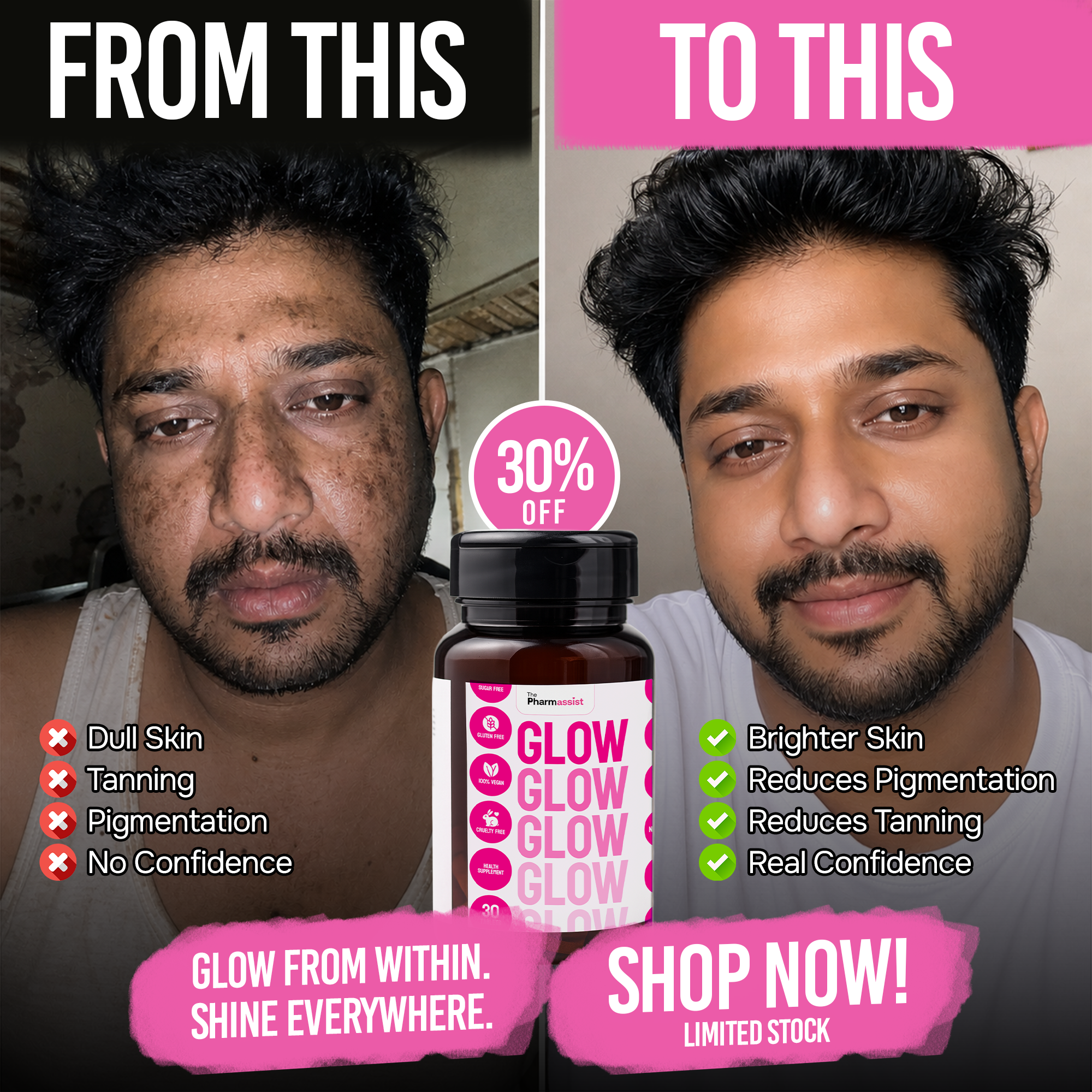 The Pharmassist Facebook ad: Brighten & Hydrate Skin Naturally